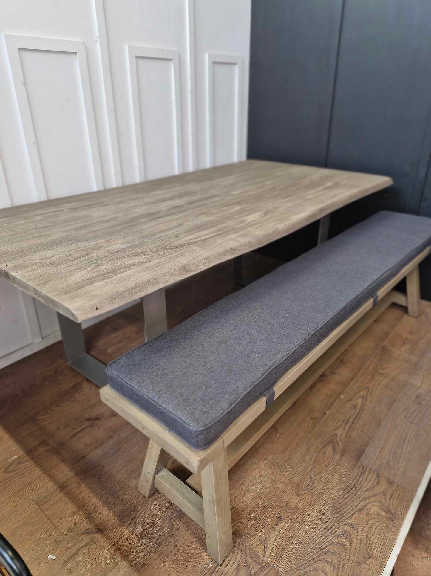 Extra Large Dining Bench Grey Washed Solid Oak