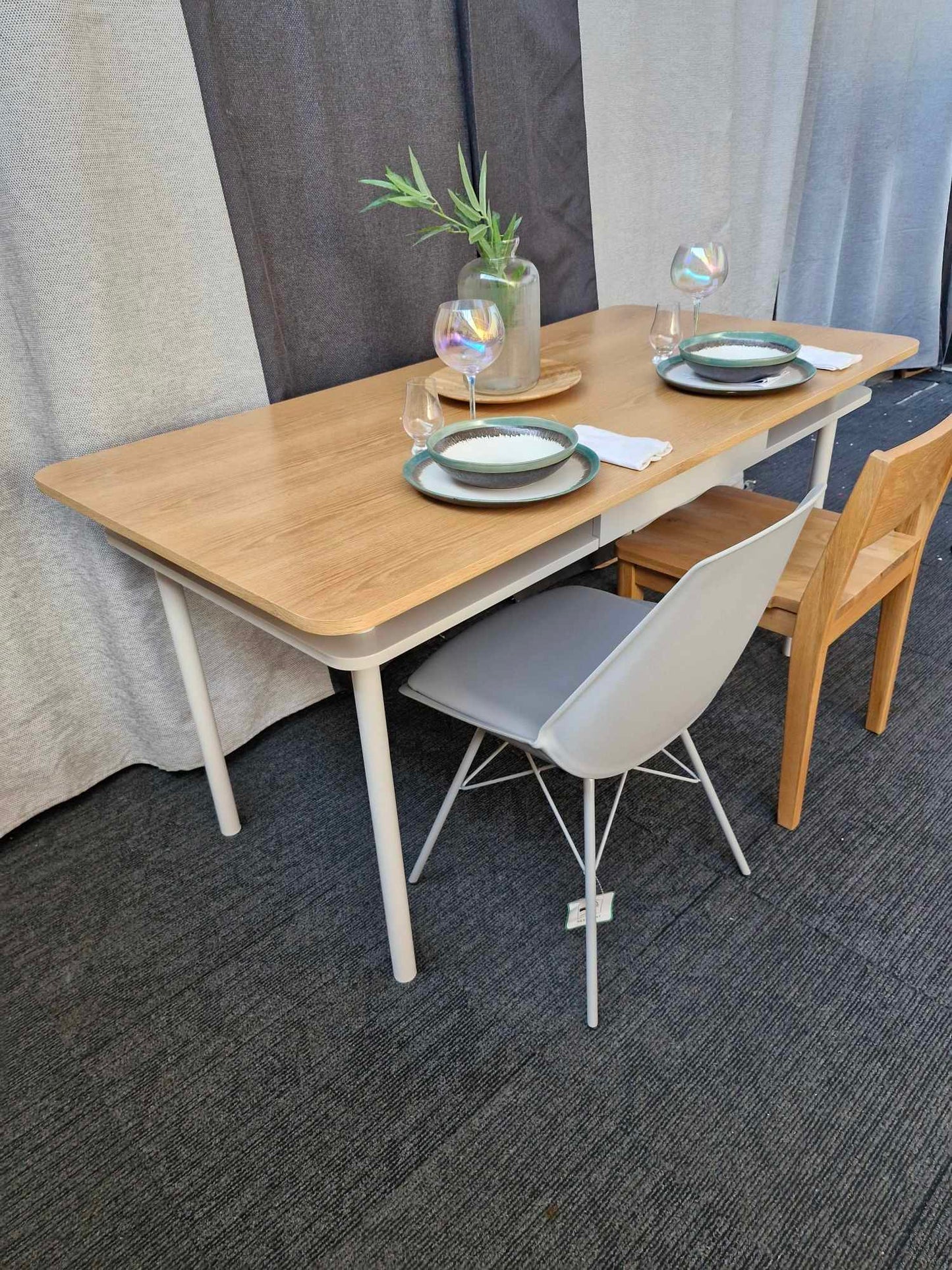 Set of stock- dining table, 2 x chairs, 2 x bedside tables