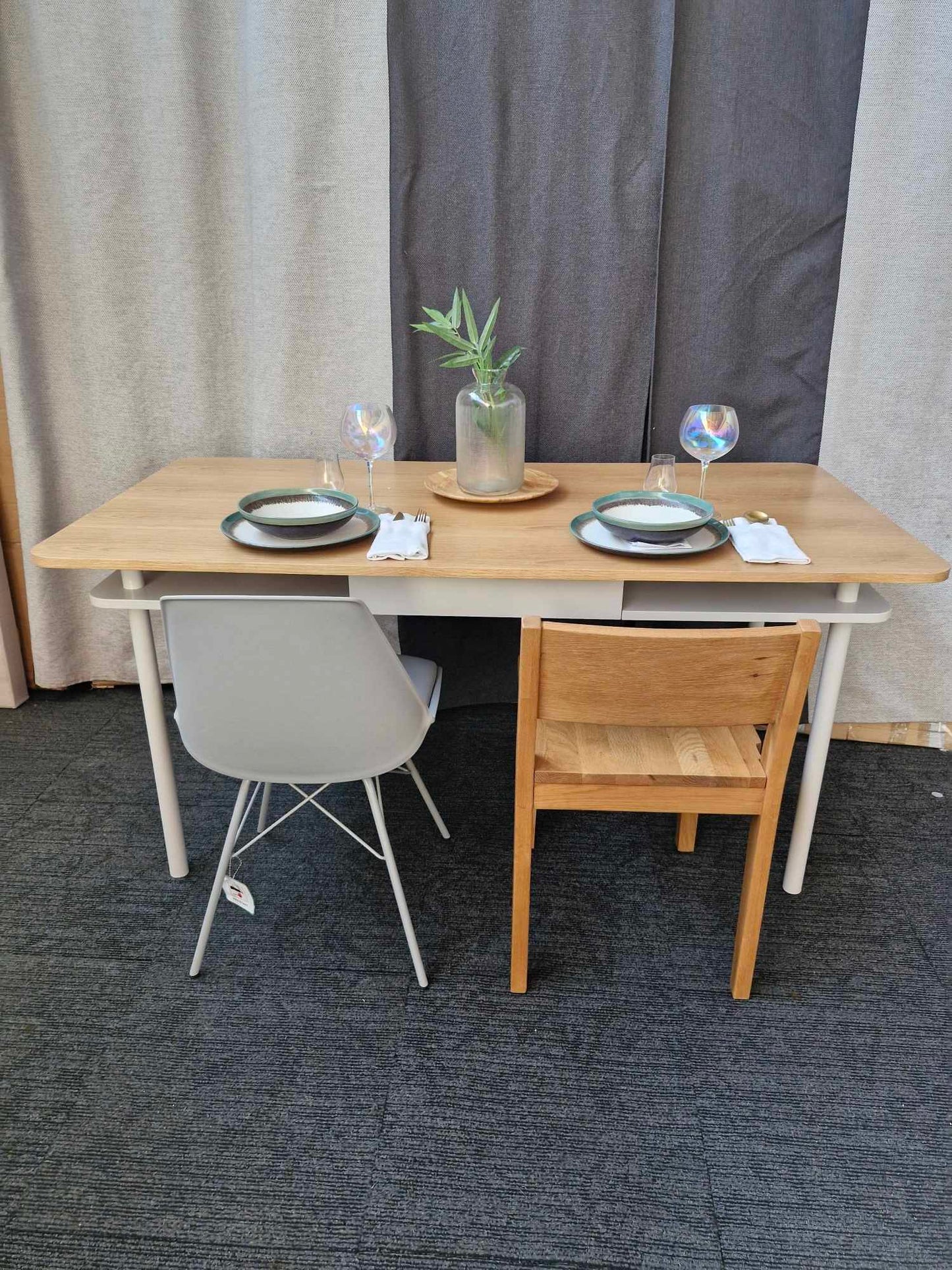 Grey and Oak Dining Table with storage and double top / La Redoute Biniti RRP £525