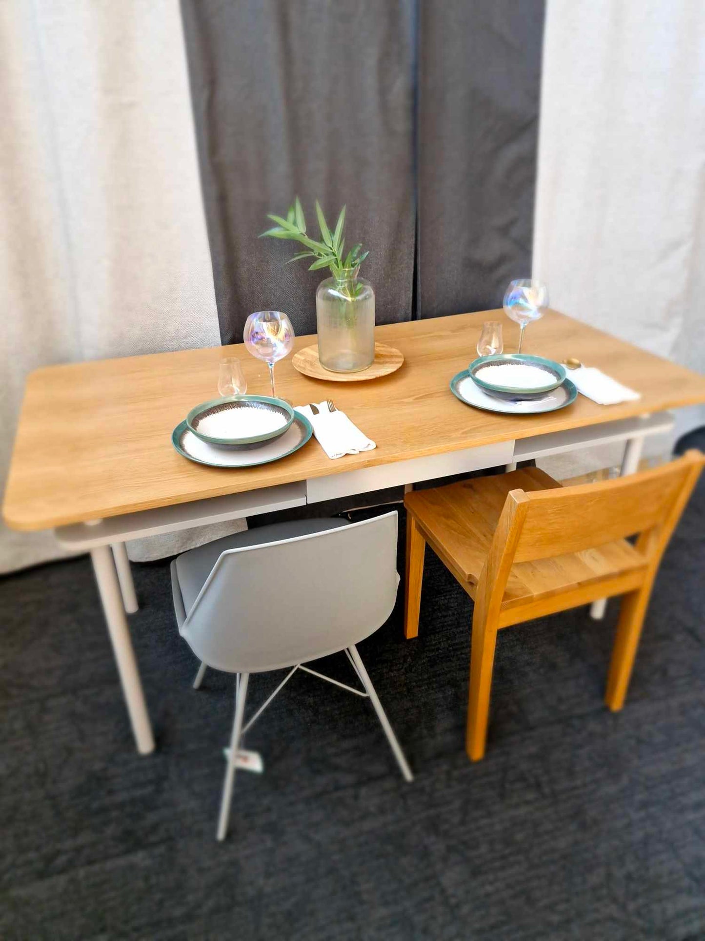Grey and Oak Dining Table with storage and double top / La Redoute Biniti RRP £525