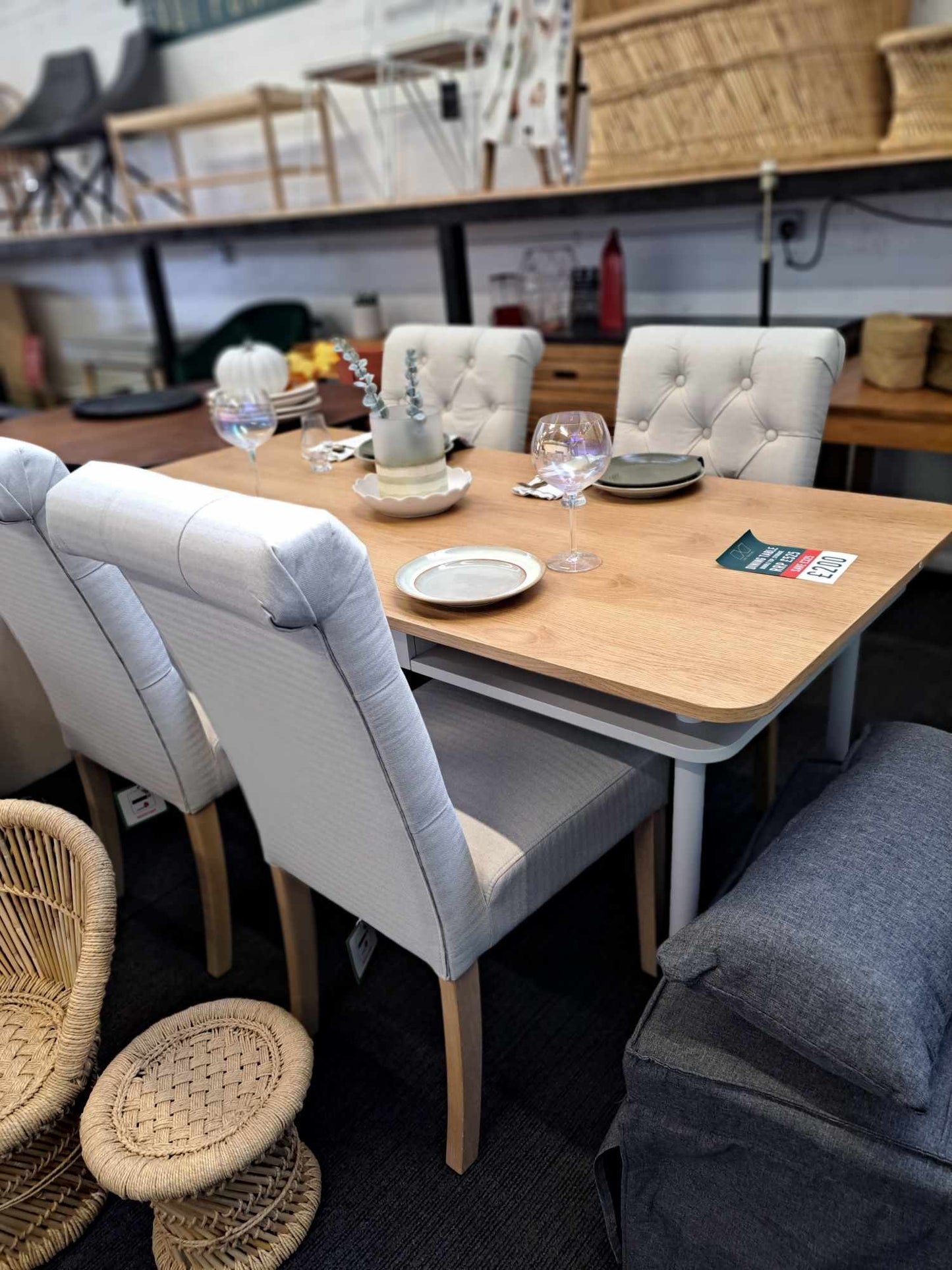 Grey and Oak Dining Table with storage and double top / La Redoute Biniti RRP £525