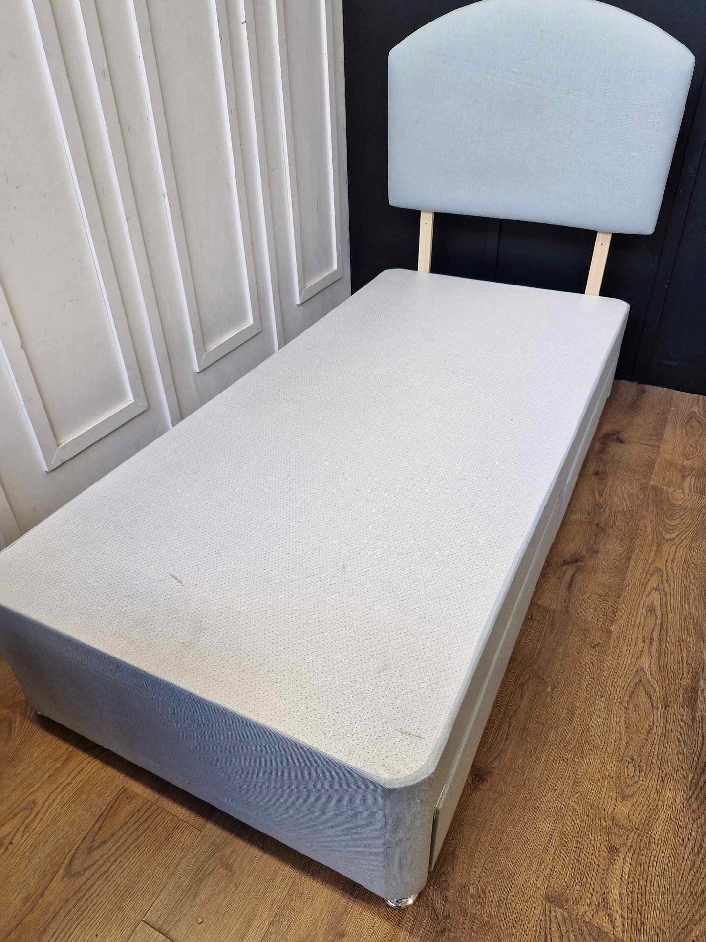 Single Divan with Storage base including headboard Pale Blue / Silentnight