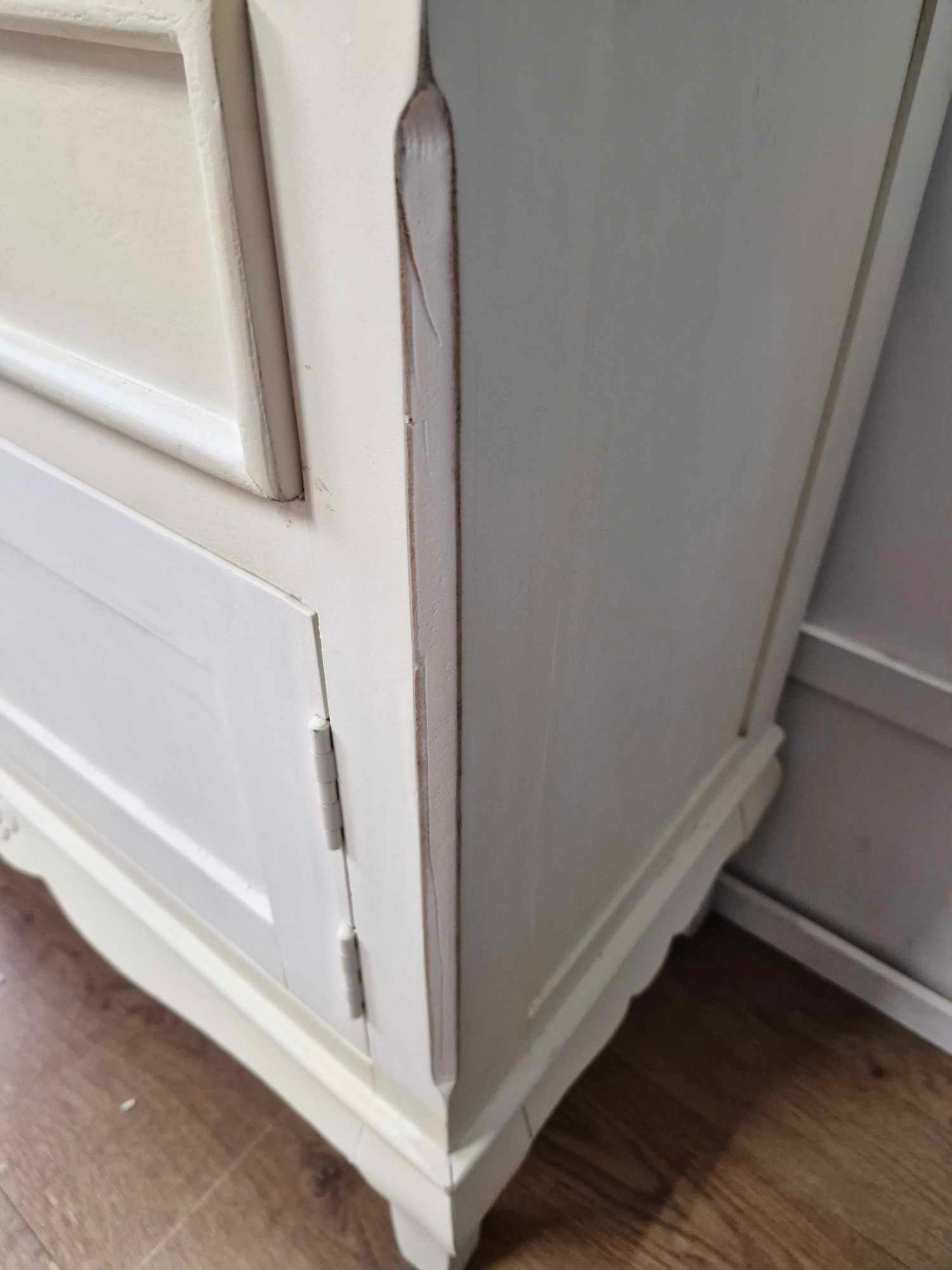 Solid wood White and Wood Cabinet / Urban Deco Fleur Distressed Painted French Style