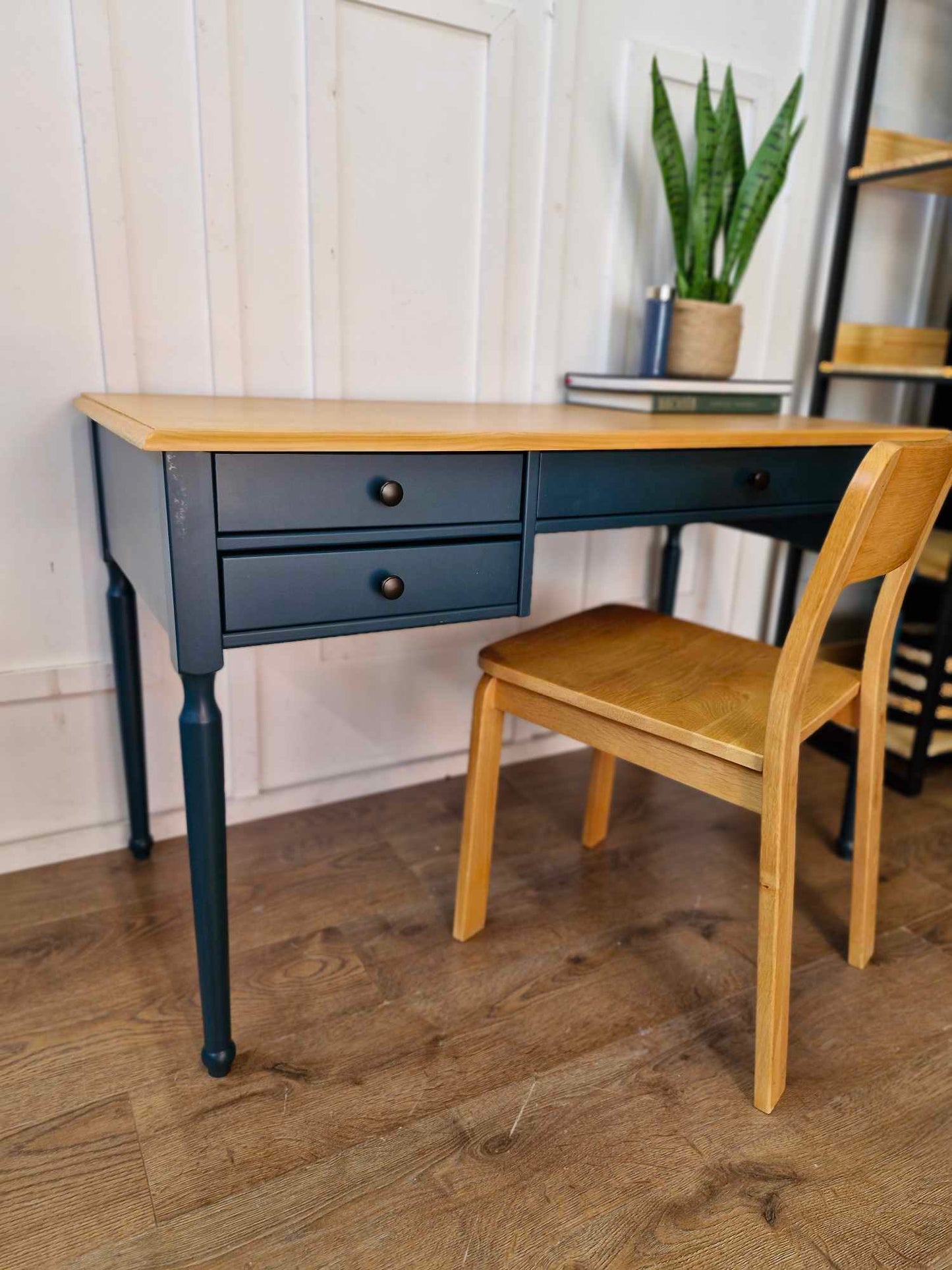 Dark Blue and Wood Desk with Storage Drawers RRP £379