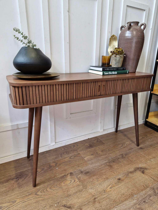 Storage Console Table with slatted sliding door  Dark wood / Grayson