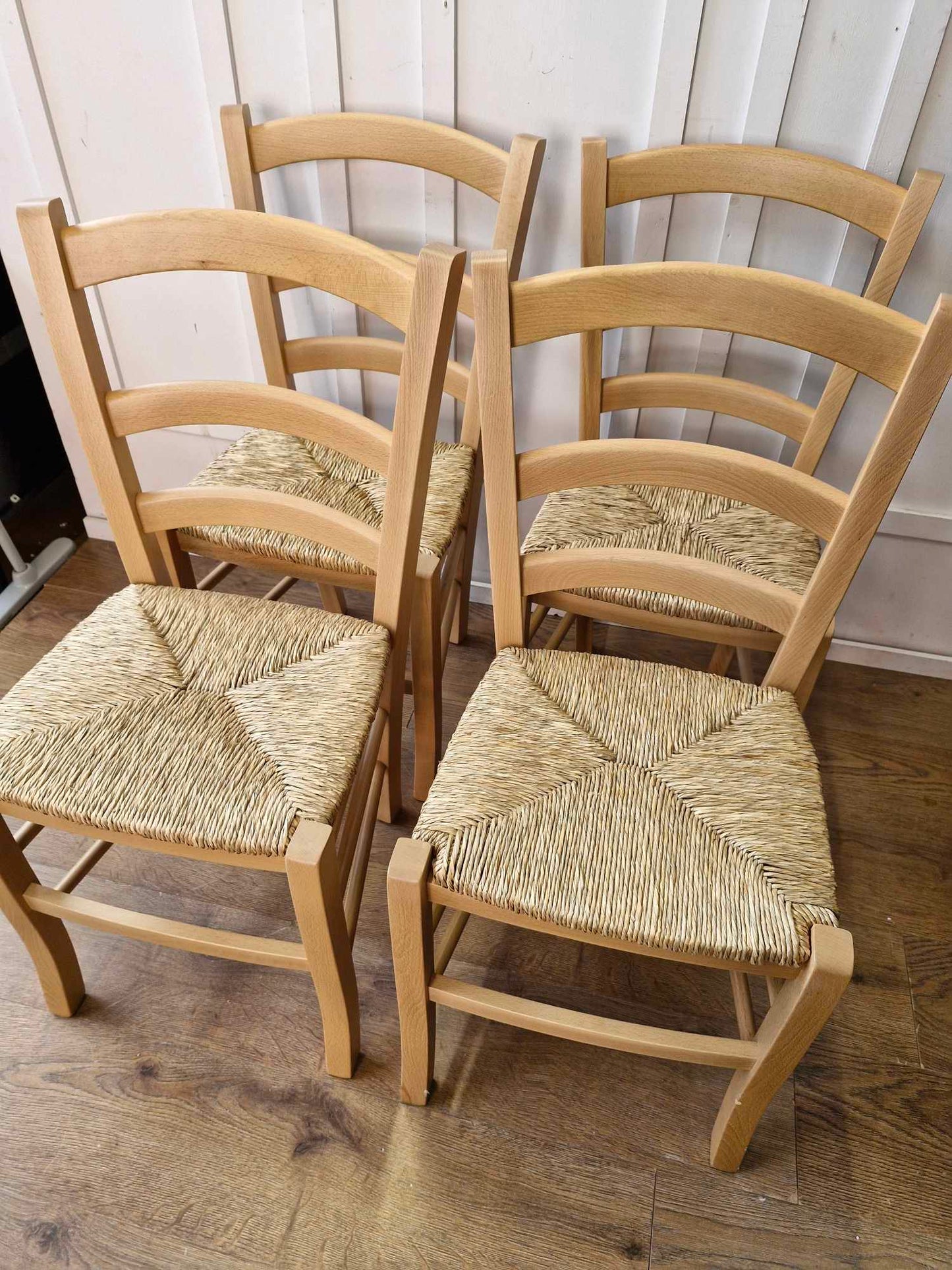 Set of 4 Dining Chairs / Wood and Rope