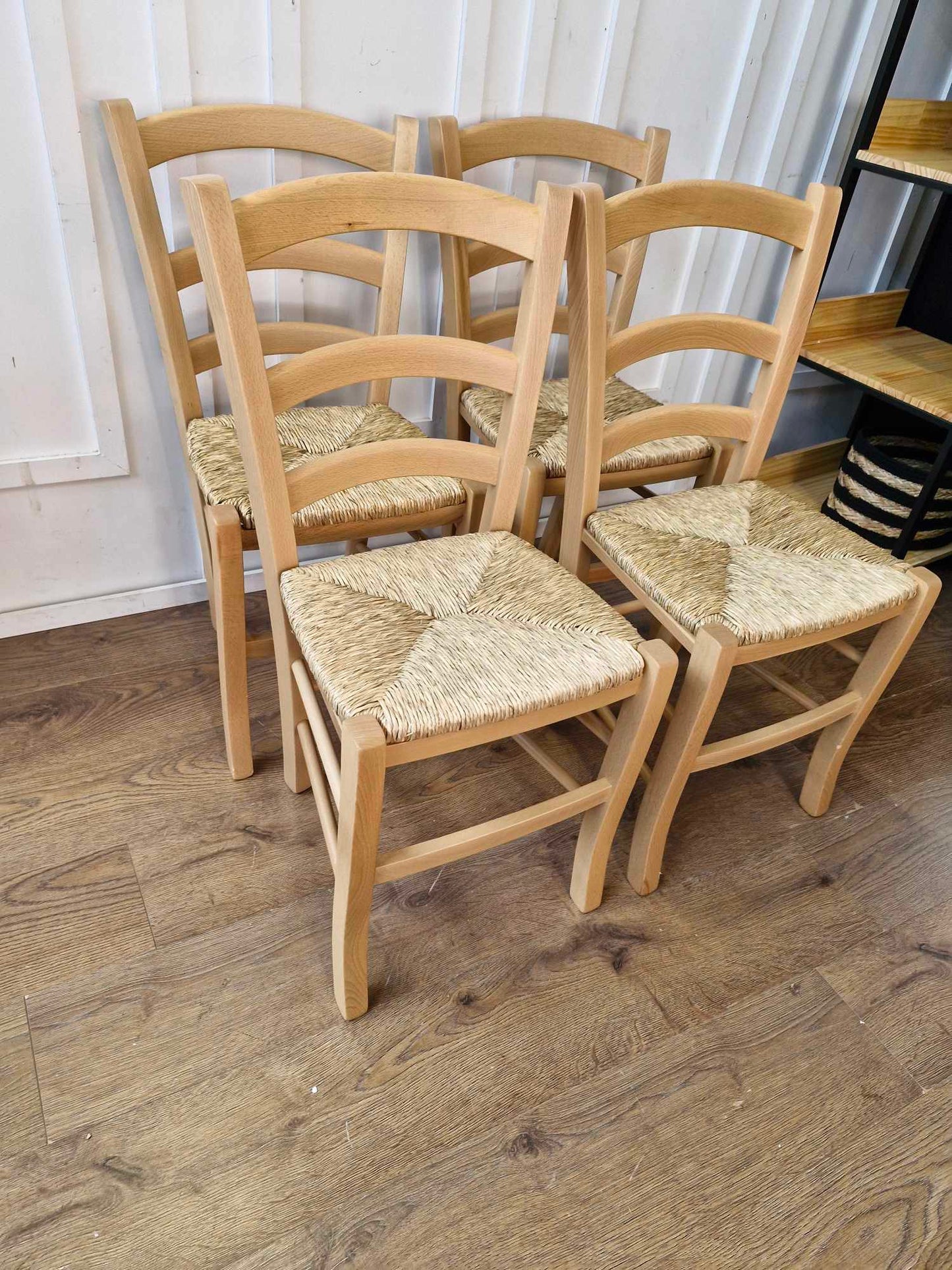 Set of 4 Dining Chairs / Wood and Rope