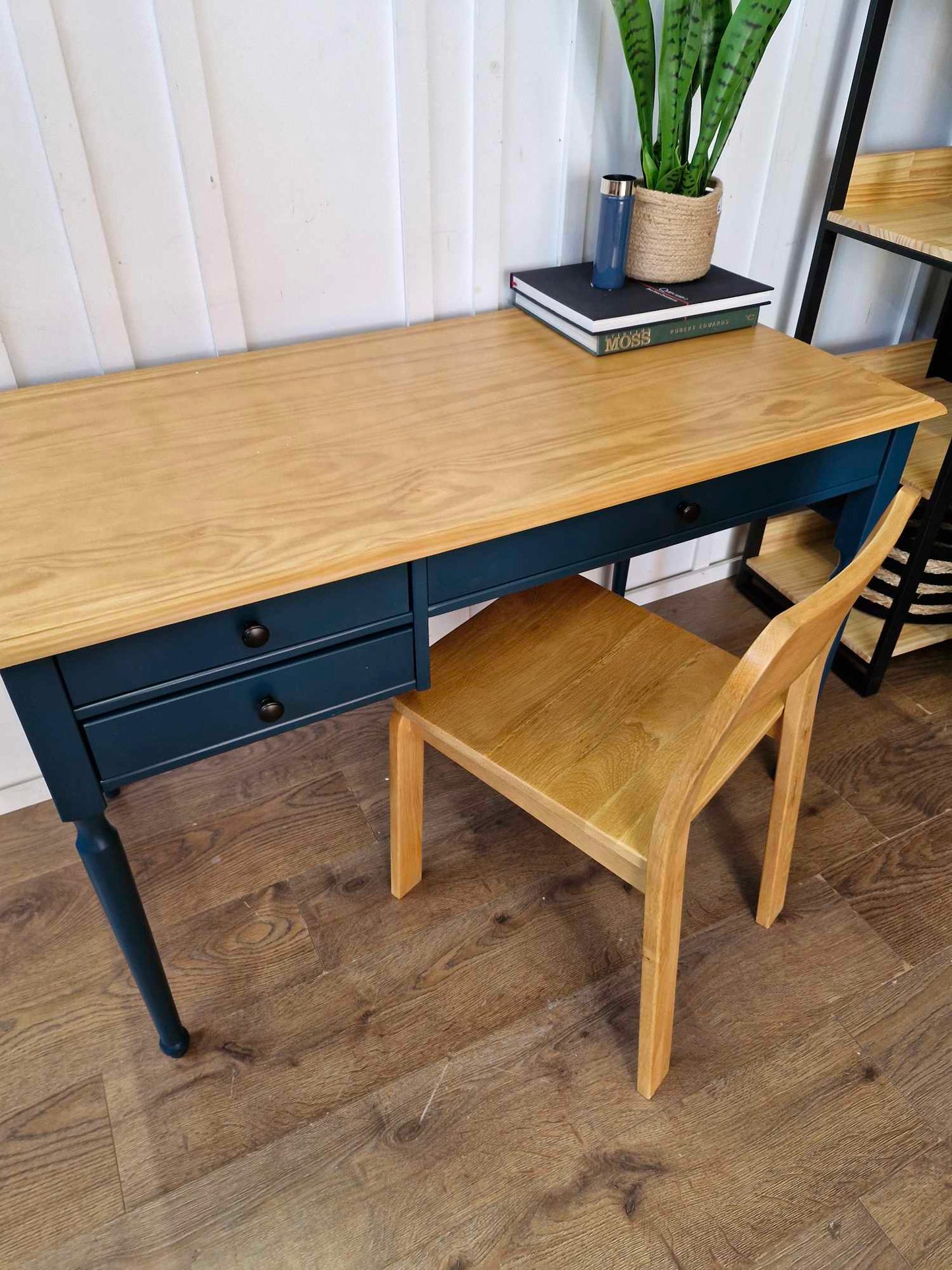 Dark Blue and Wood Desk with Storage Drawers RRP £379