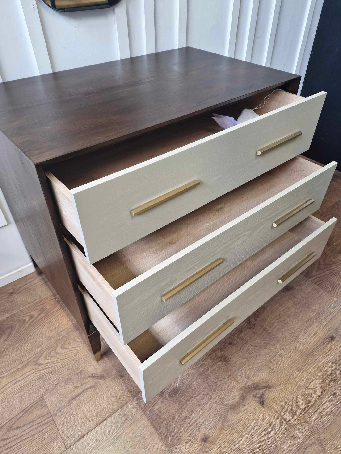 Dark Wood and Light Grey Chest of 3 Drawers