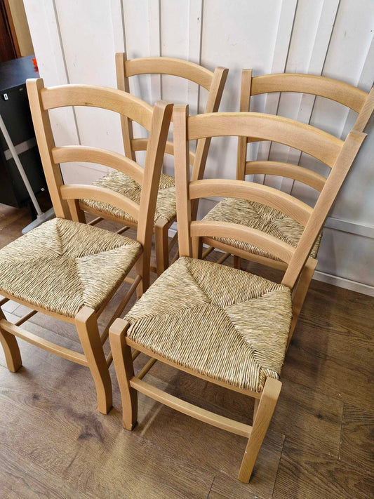Set of 4 Dining Chairs / Wood and Rope