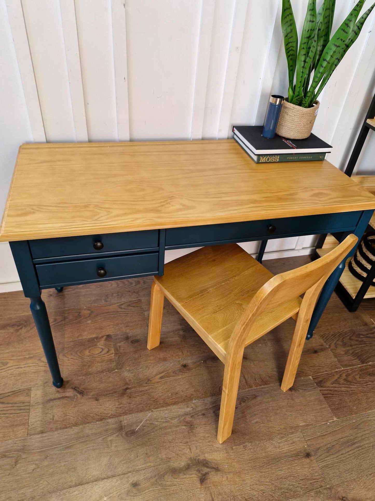 Dark Blue and Wood Desk with Storage Drawers RRP £379