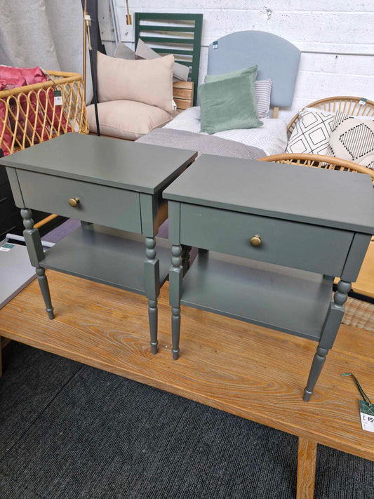Set of 2 Bedside Tables with Drawers and Storage Shelf / Khaki Green