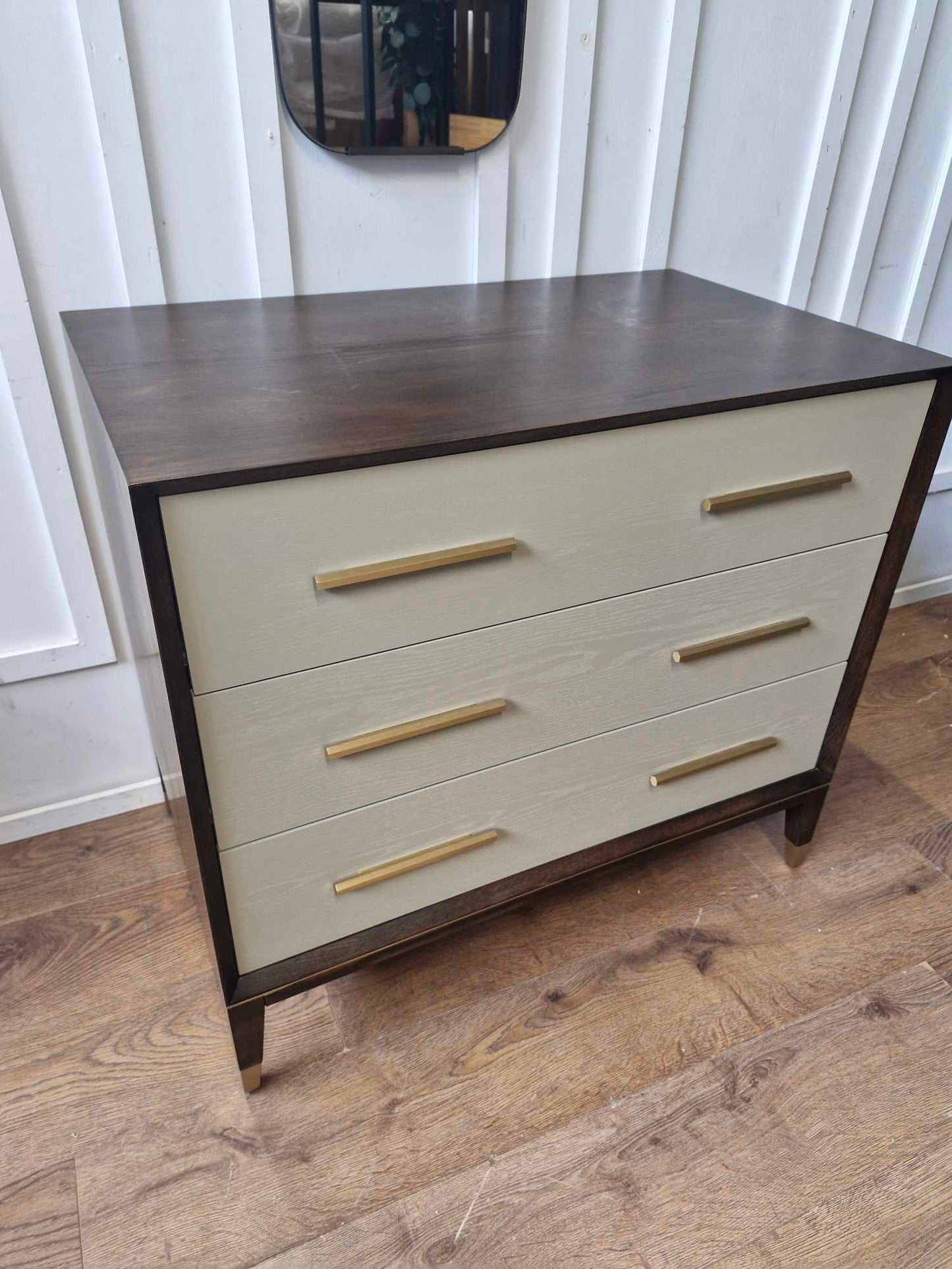Dark Wood and Light Grey Chest of 3 Drawers