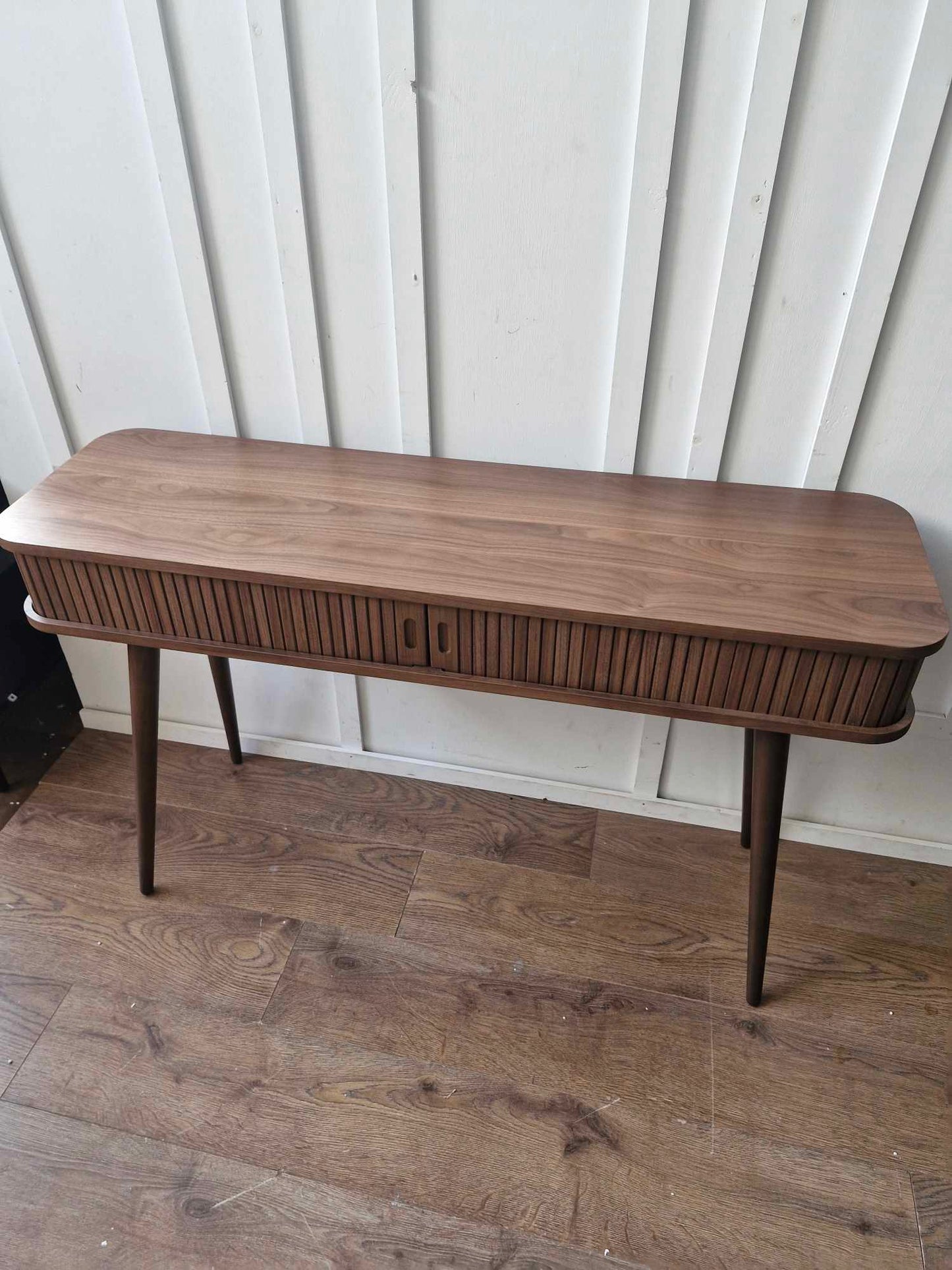 Storage Console Table with slatted sliding door Dark wood / Grayson