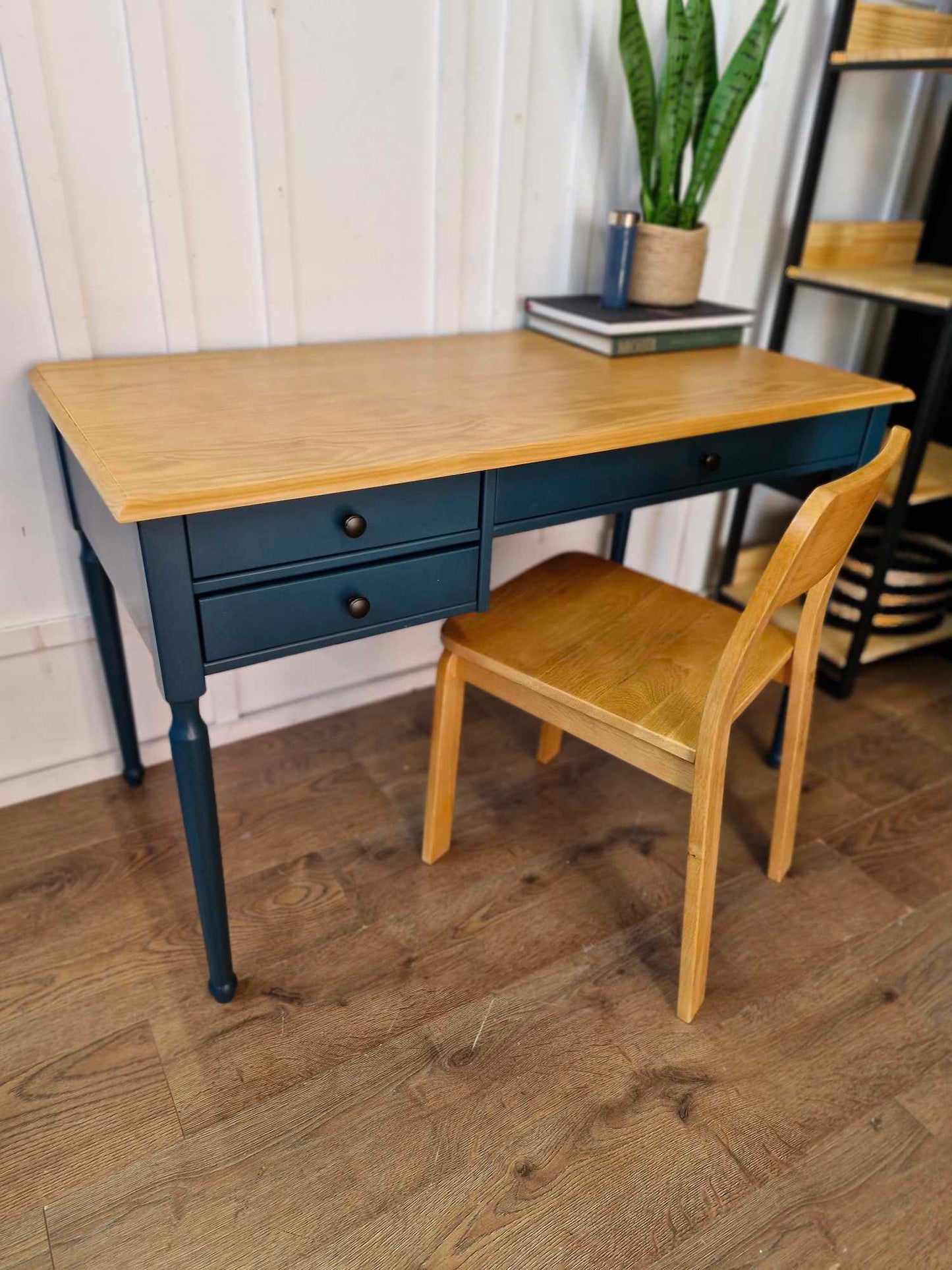Dark Blue and Wood Desk with Storage Drawers RRP £379