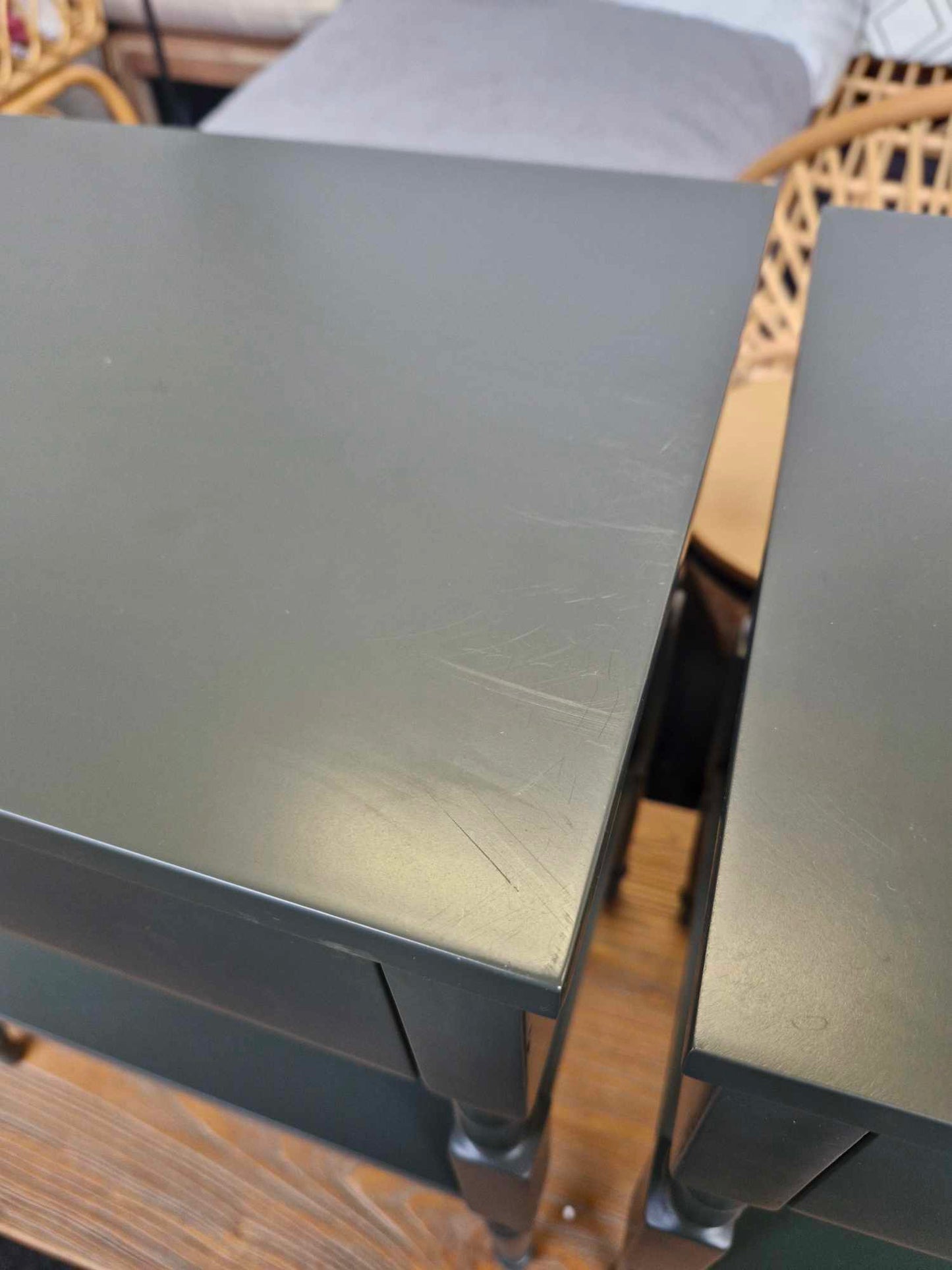 Set of 2 Bedside Tables with Drawers and Storage Shelf / Khaki Green