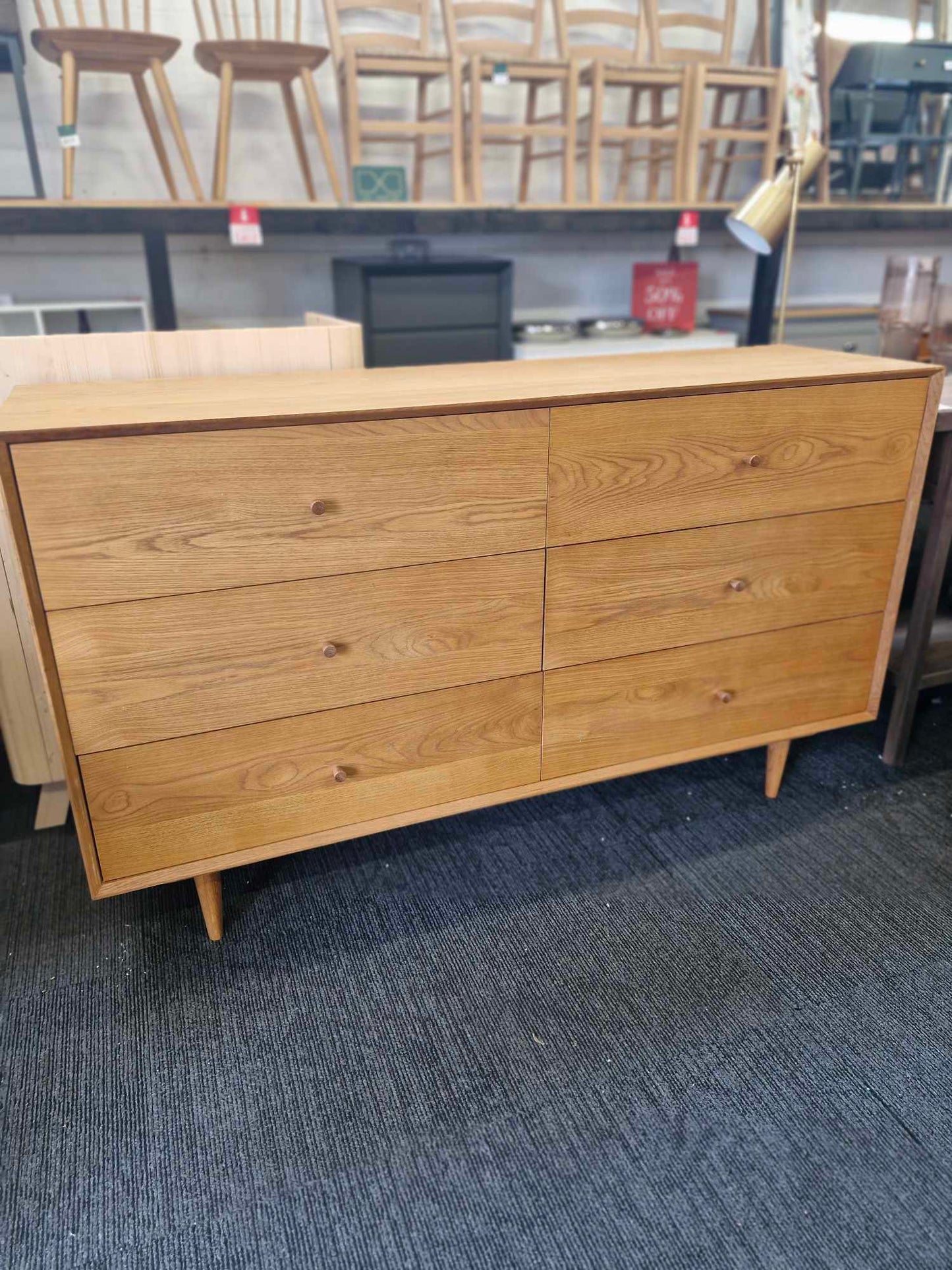 Vintage Style Extra Large Cabinet / La Redoute Quilda 6-drawer oak chest of drawers