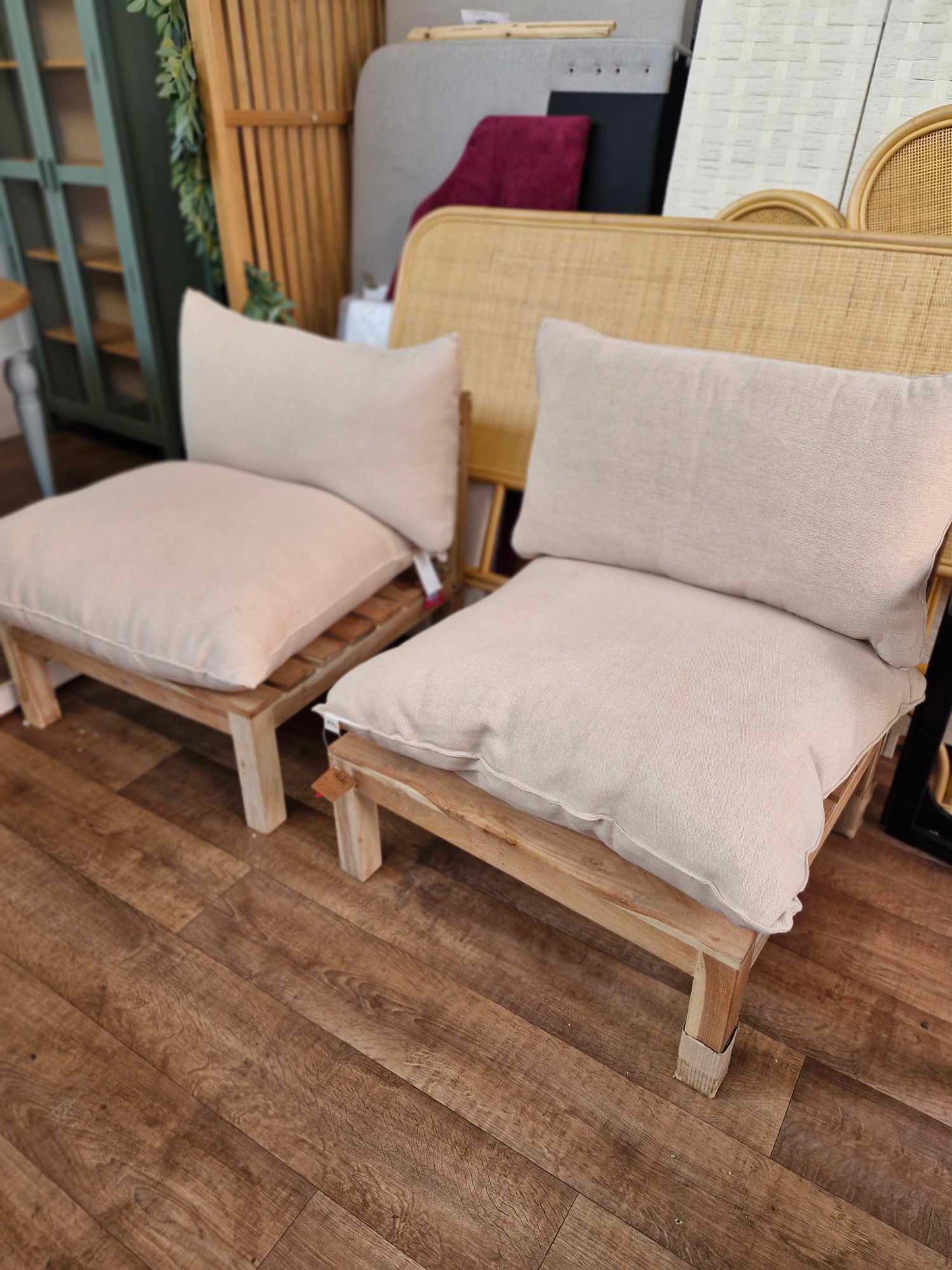 Outdoor garden modular sofa chairs solid wood and cushions / Nkuku Anbarasi RRP £1790