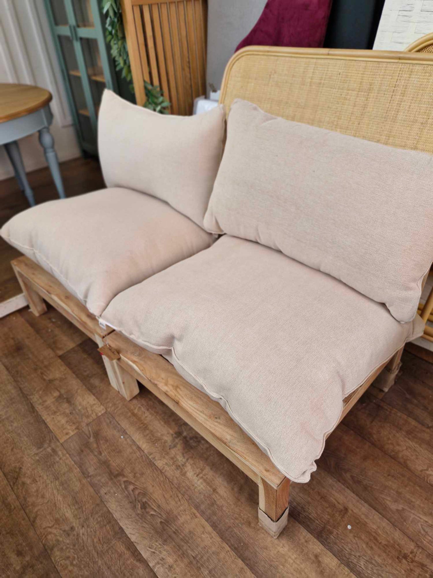 Outdoor garden modular sofa chairs solid wood and cushions / Nkuku Anbarasi RRP £1790