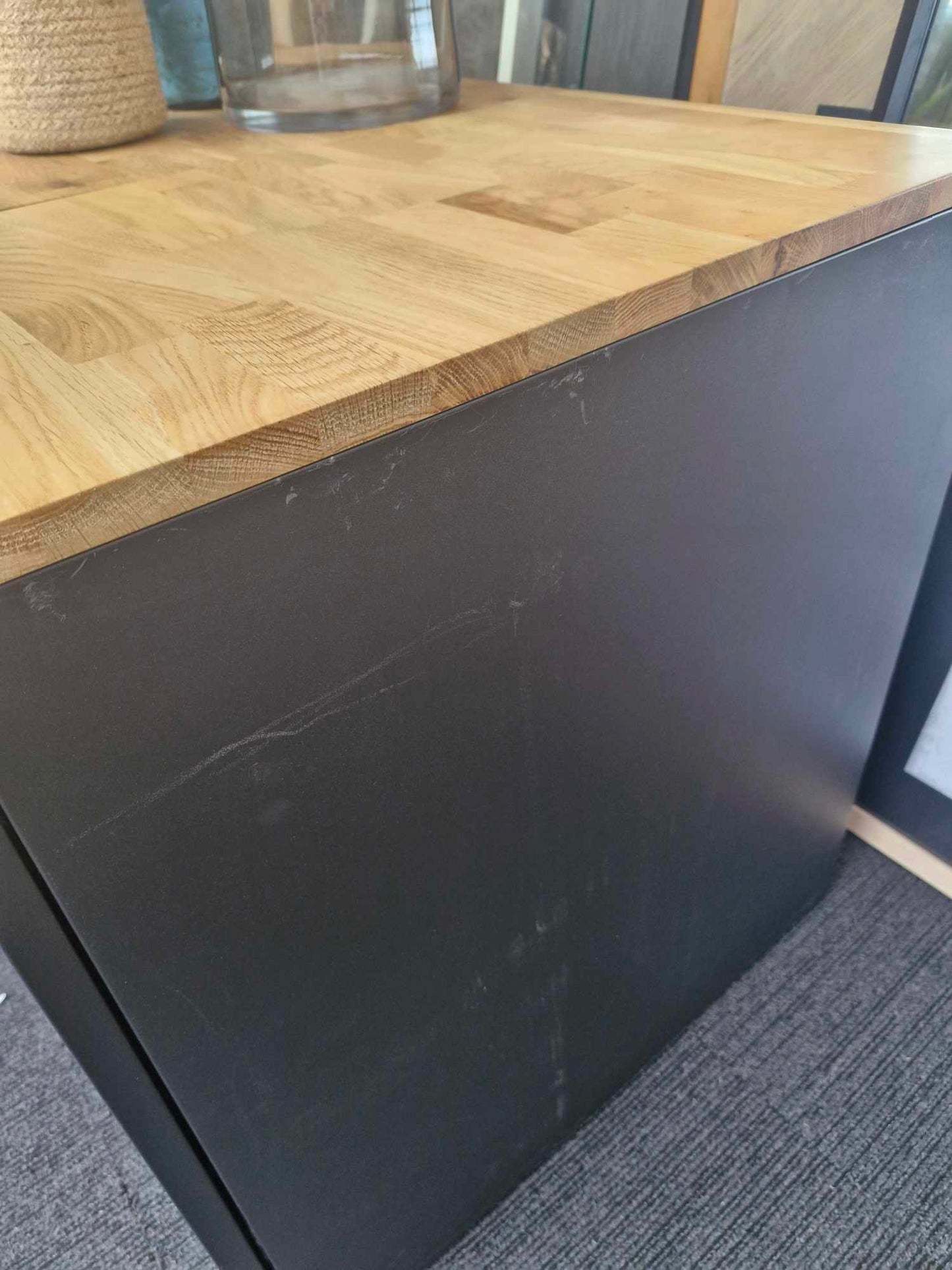 Black Metal and Oak Top Storage Cabinet / Home Office storage / La Redoute Hiba Desk Cupboard
