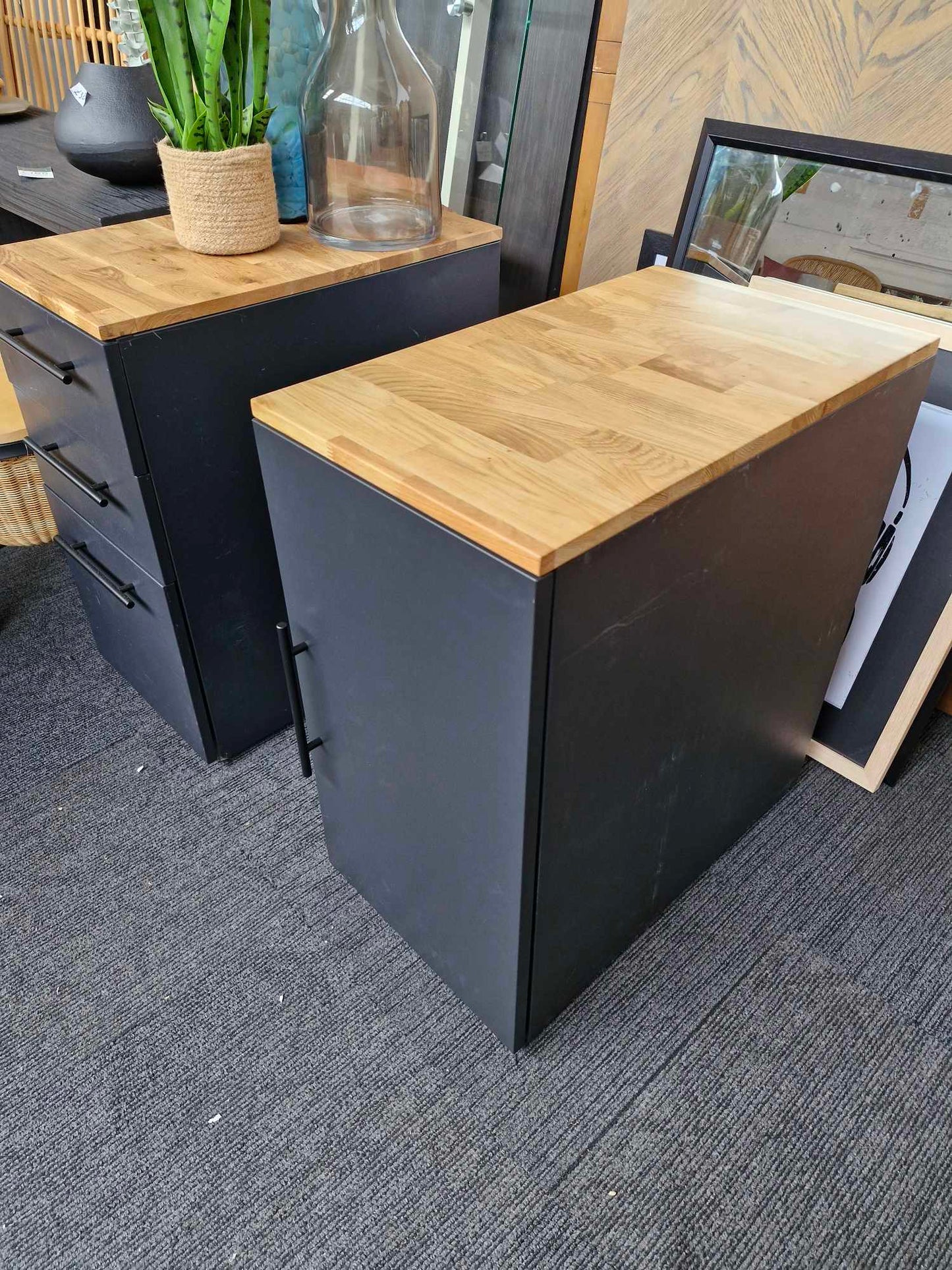 Black Metal and Oak Top Storage Cabinet / Home Office storage / La Redoute Hiba Desk Cupboard
