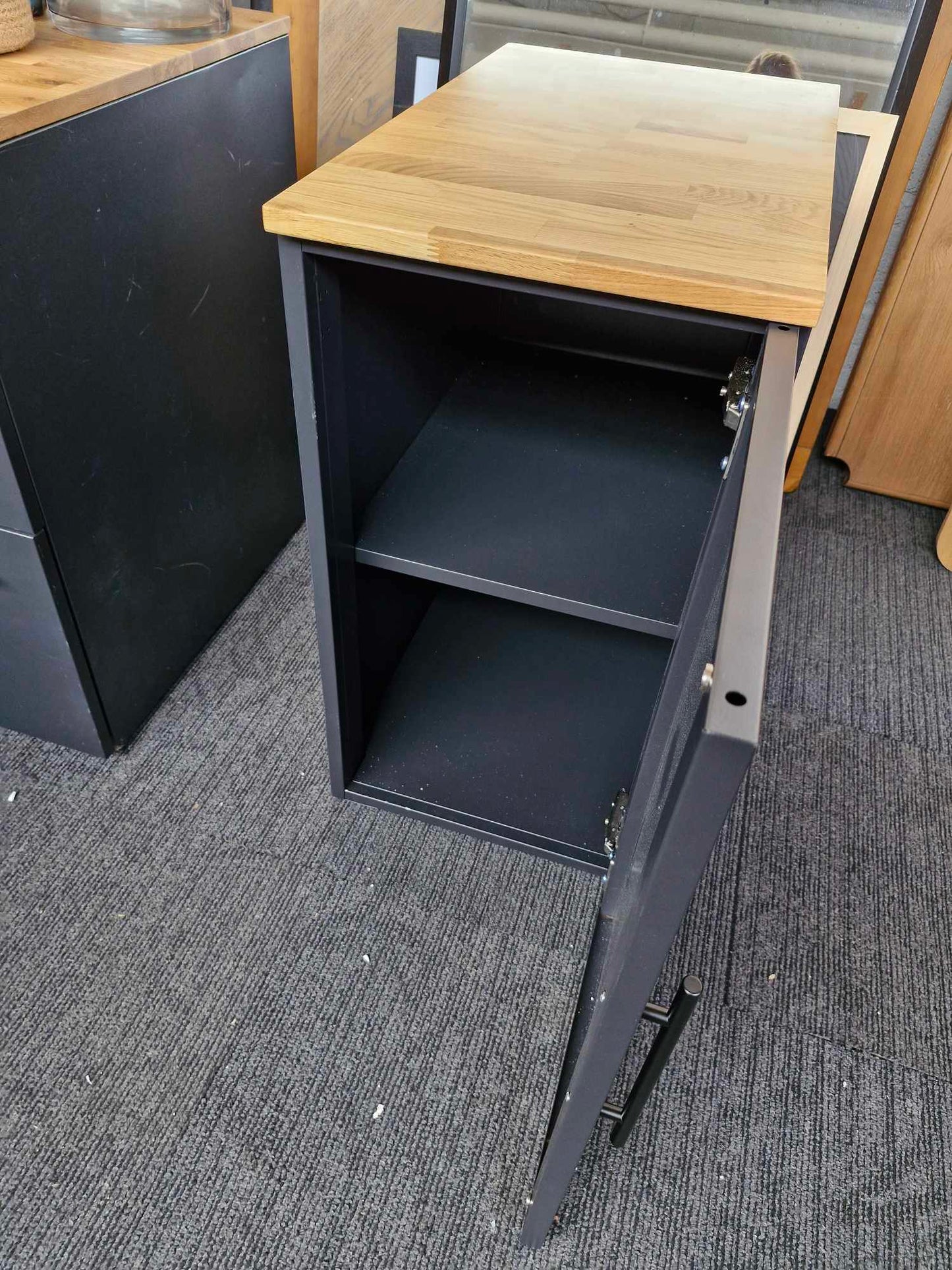 Black Metal and Oak Top Storage Cabinet / Home Office storage / La Redoute Hiba Desk Cupboard