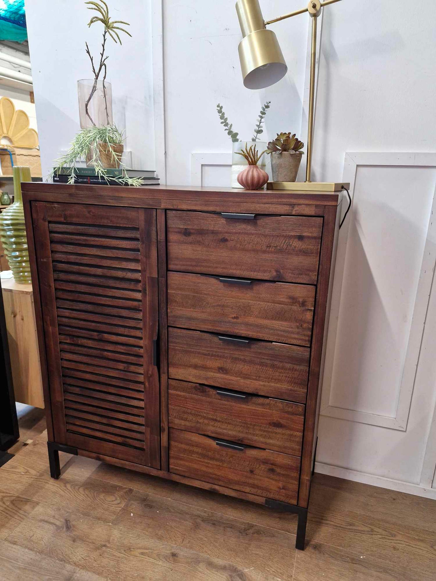 Solid Dark Wood Wideboy Chest / Wide and Tall cabinet with doors and drawers / Oak Furnitureland Detroit (Copy)
