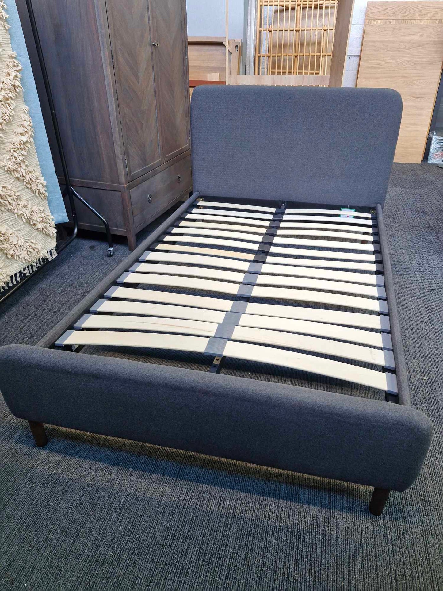Small Double Dark Grey Bed / John Lewis Bonnie Brushed Tweed Charcoal