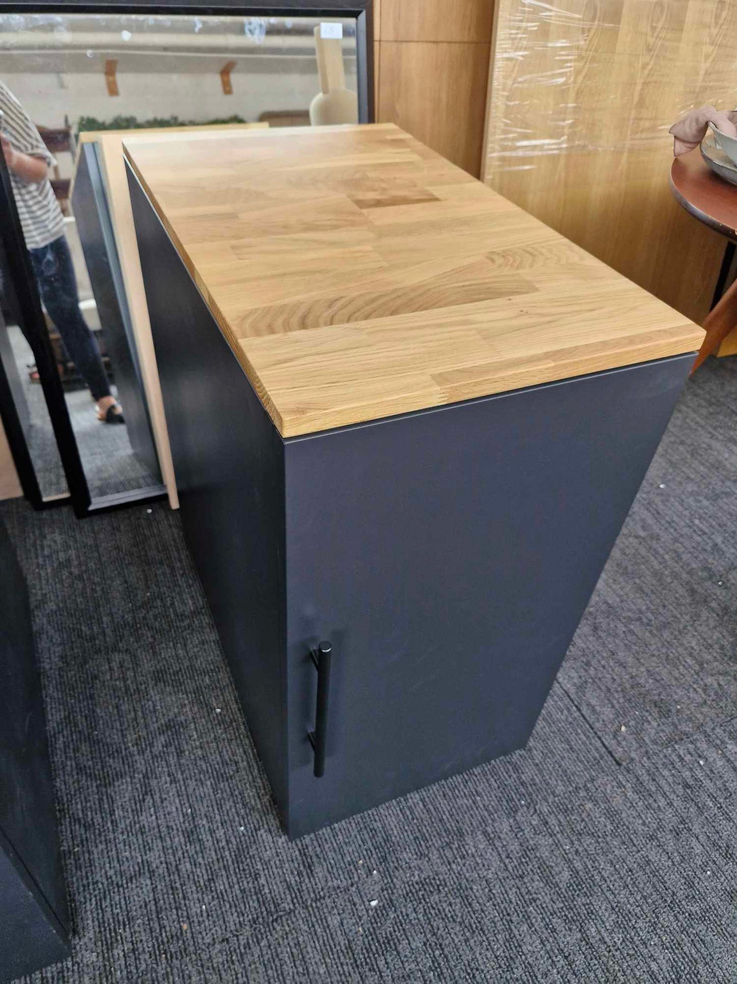 Black Metal and Oak Top Storage Cabinet / Home Office storage / La Redoute Hiba Desk Cupboard