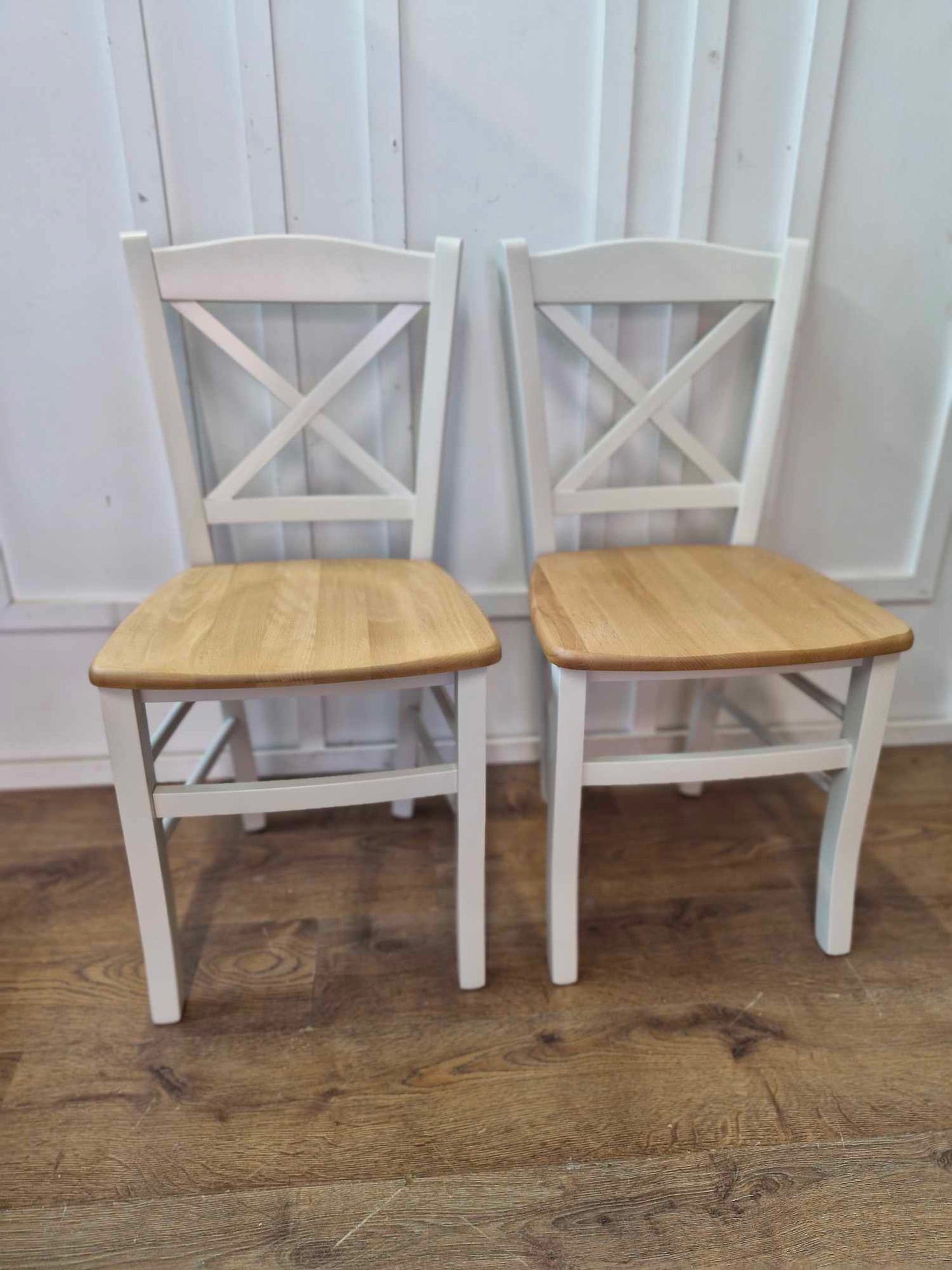 Set of 2 cross back dining chairs, Cream and Wood / John Lewis Clayton RRP £199