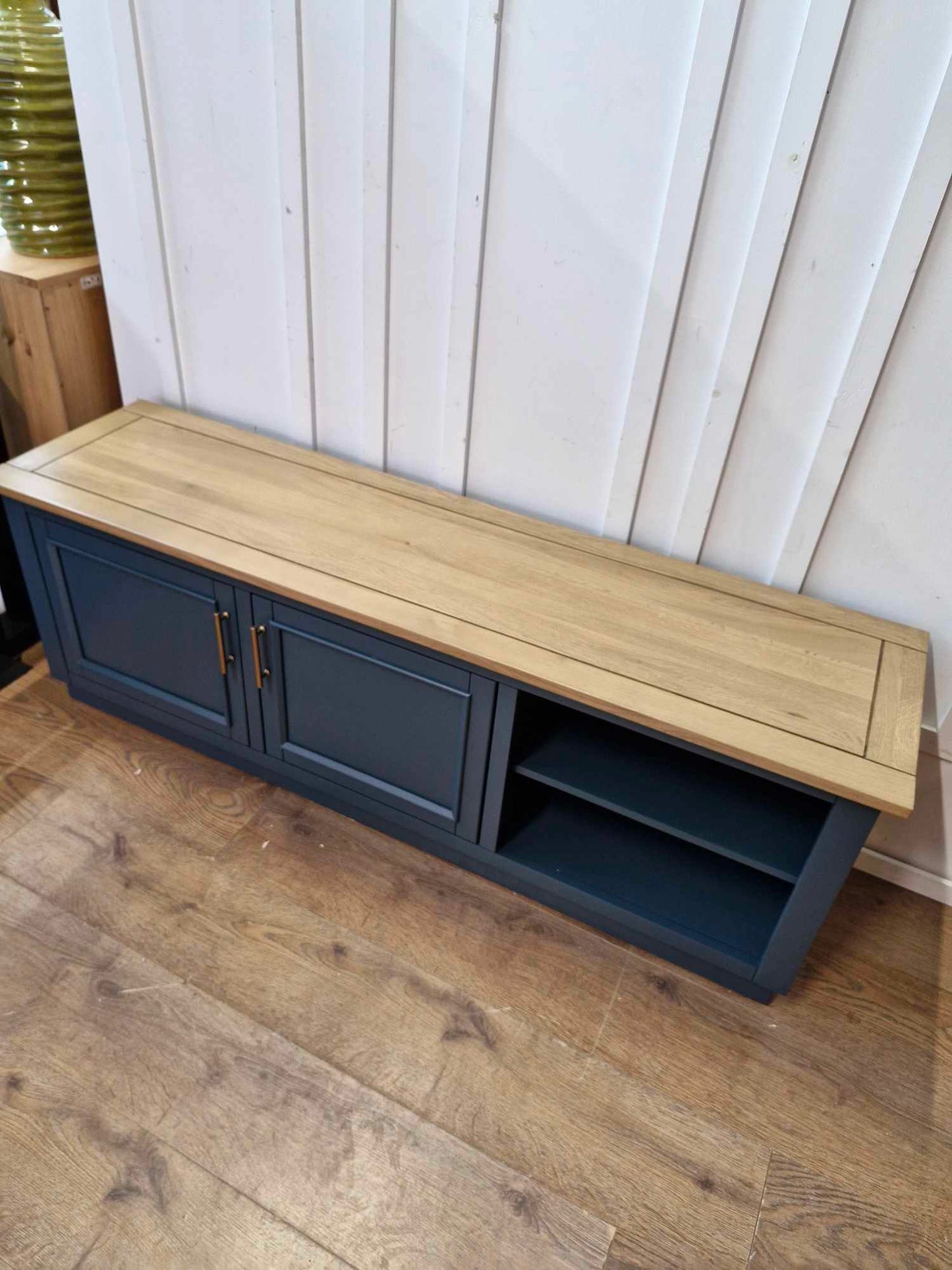 Solid Oak TV Stand / Smoked Oak and Ink Blue / Oak FurnitureLand Richmond