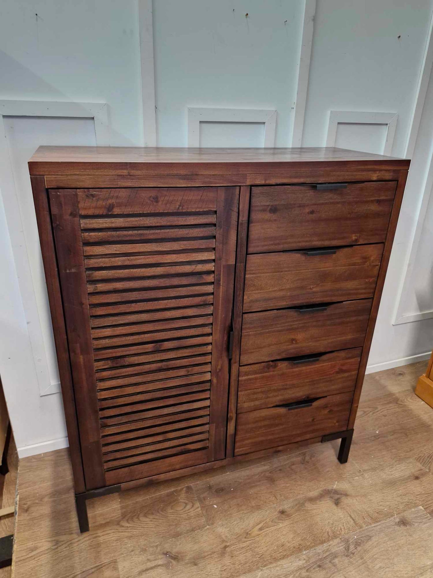 Solid Dark Wood Wideboy Chest / Wide and Tall cabinet with doors and drawers / Oak Furnitureland Detroit (Copy)