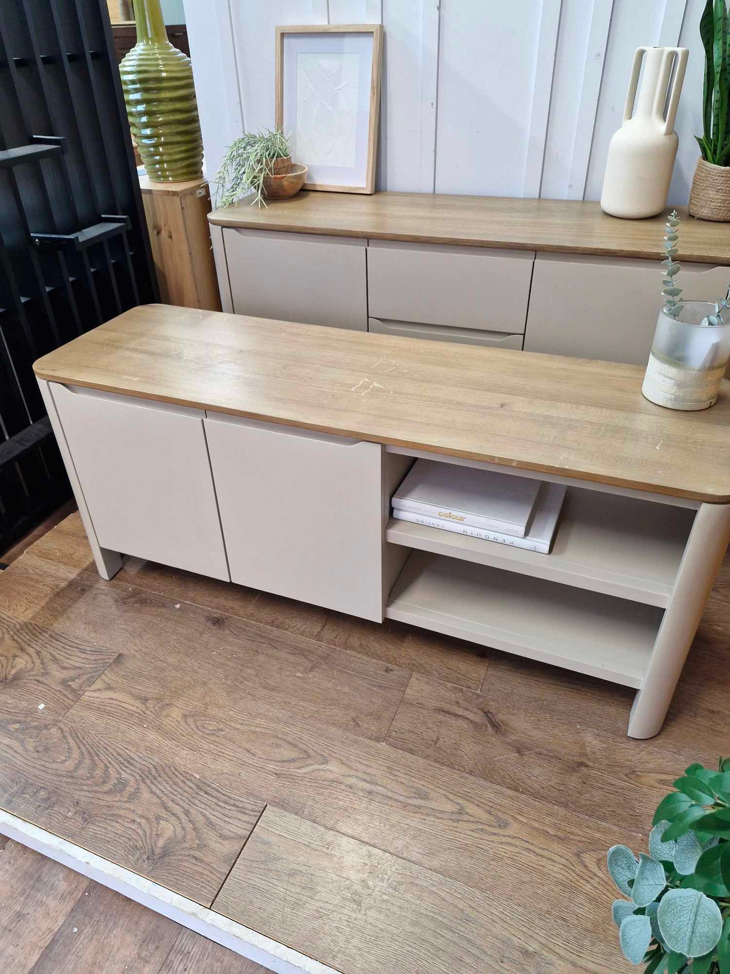 Large Solid Oak TV Unit / Smoked Oak and Natural Stone / Oak FurnitureLand Otto