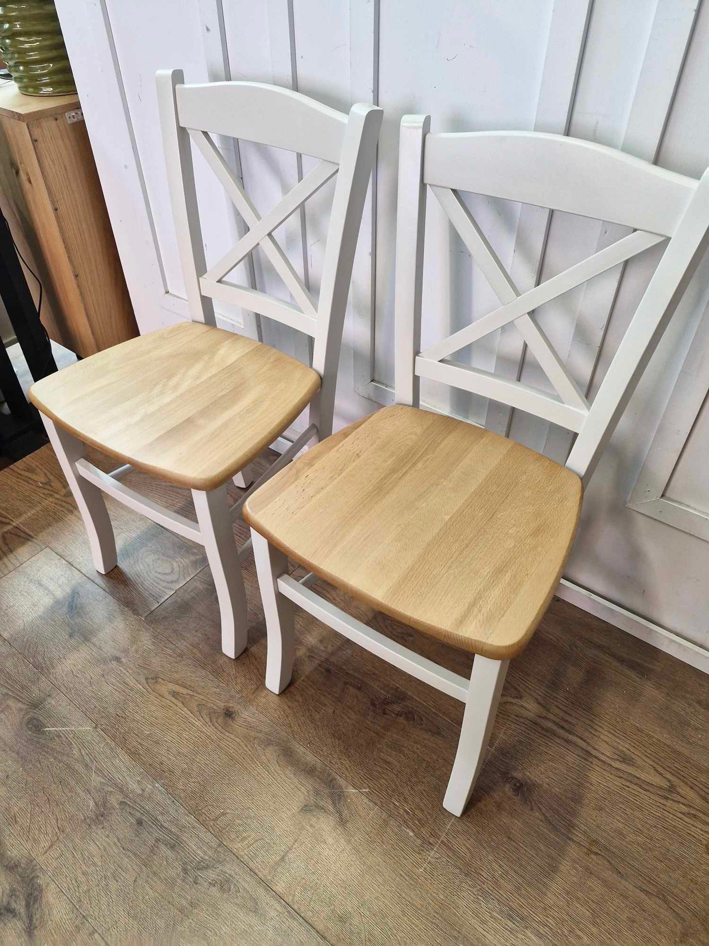 Set of 2 cross back dining chairs, Cream and Wood / John Lewis Clayton RRP £199