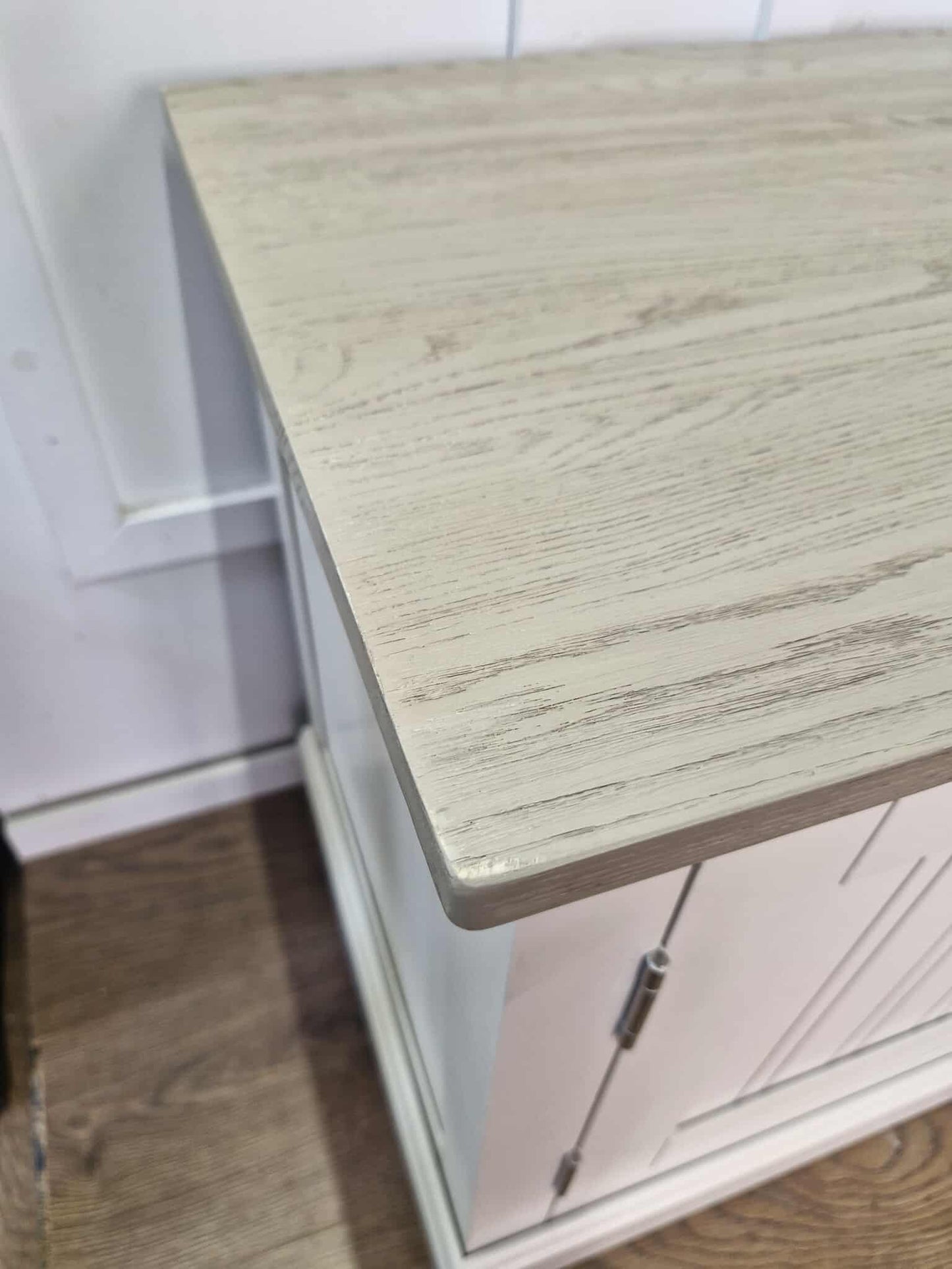Solid wood white and grey large tv unit / Oak Furnitureland Brompton
