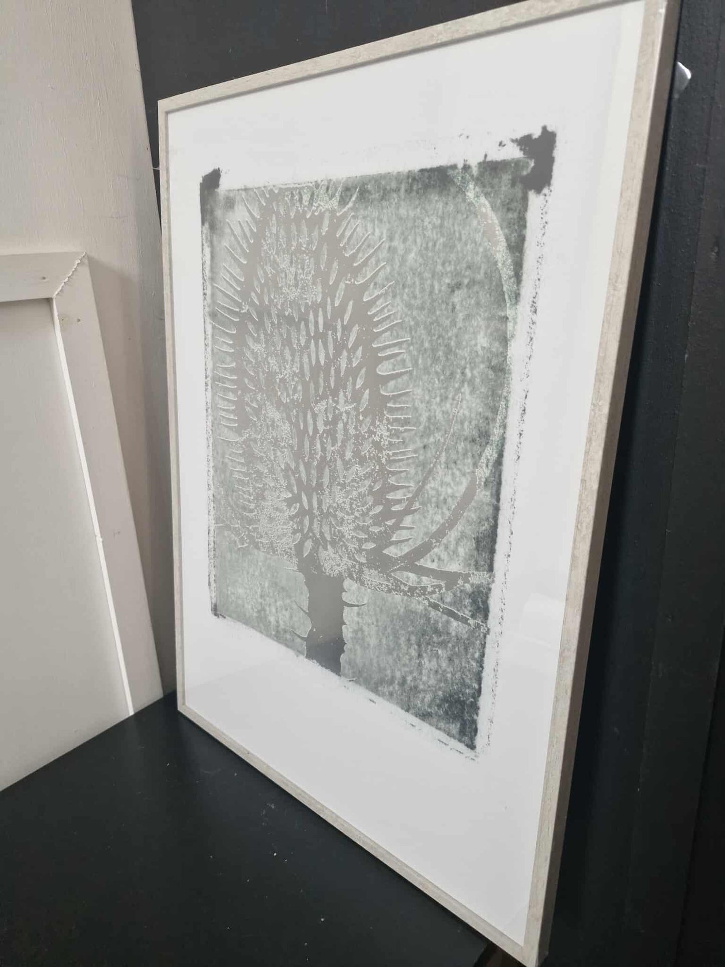 Abstract Print Green Grey and Silver 50 x 70cm