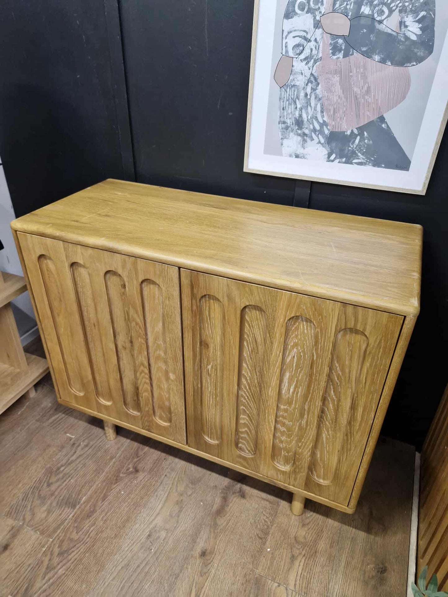 Solid Oak Small Sideboard with arched hardwood panelled doors