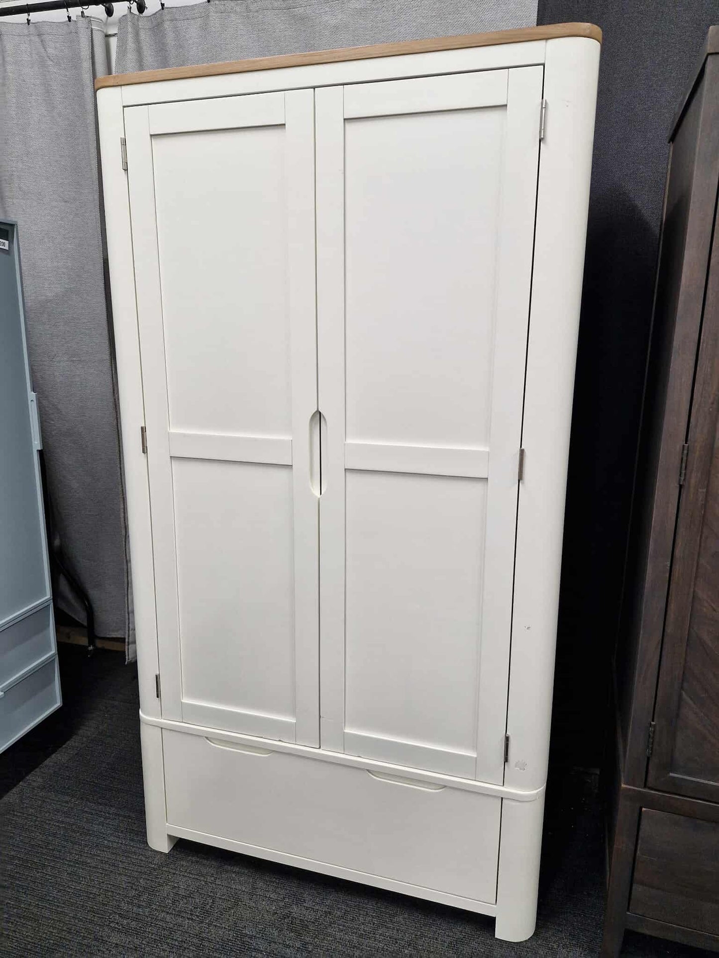 Solid Wood Double Wardrobe / Off White and Wood / Oak Furnitureland Hove