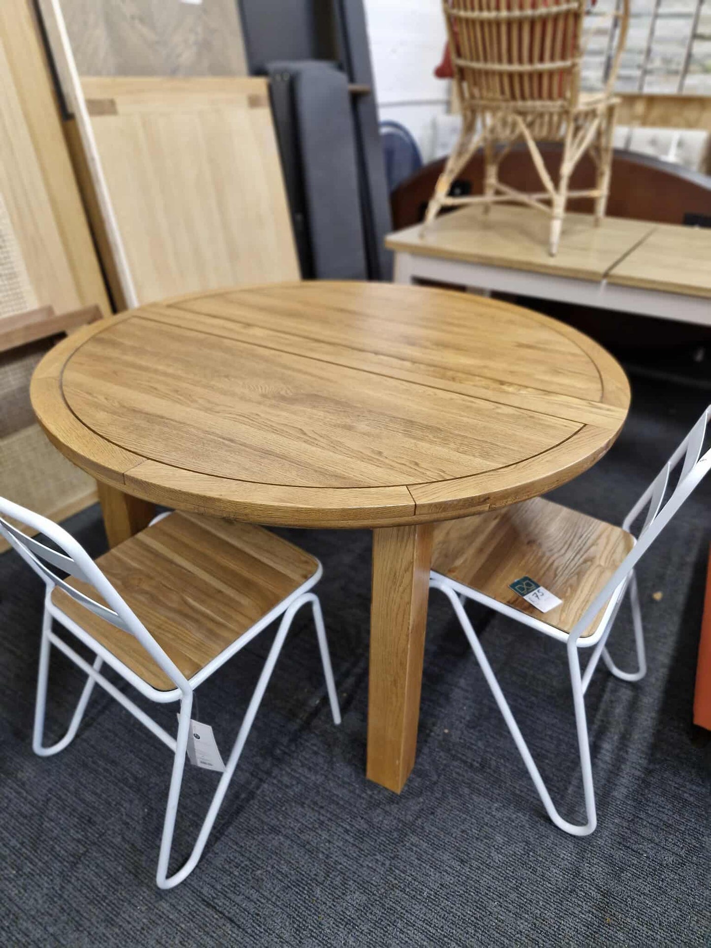 Extending Round Dining Table - Rustic Solid Oak  / Oak Furnitureland KNIGHTSBRIDGE