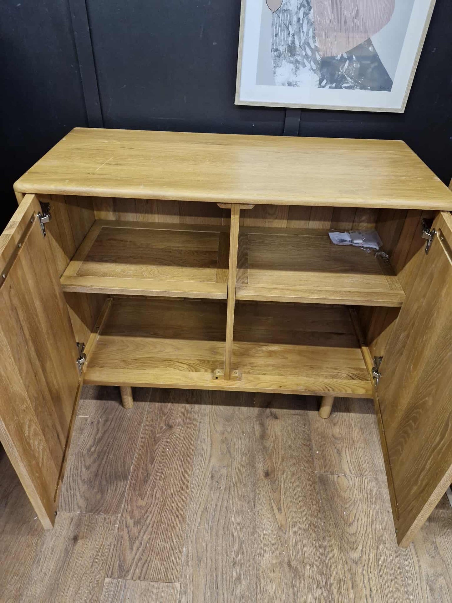 Solid Oak Small Sideboard with arched hardwood panelled doors