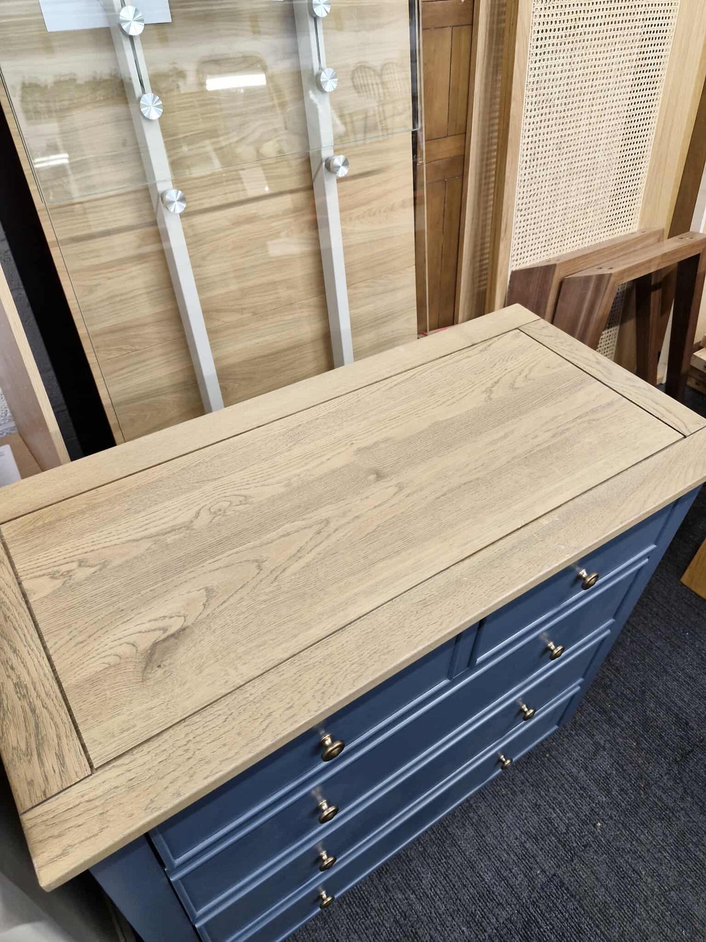 Solid Oak and Blue Chest of Drawers