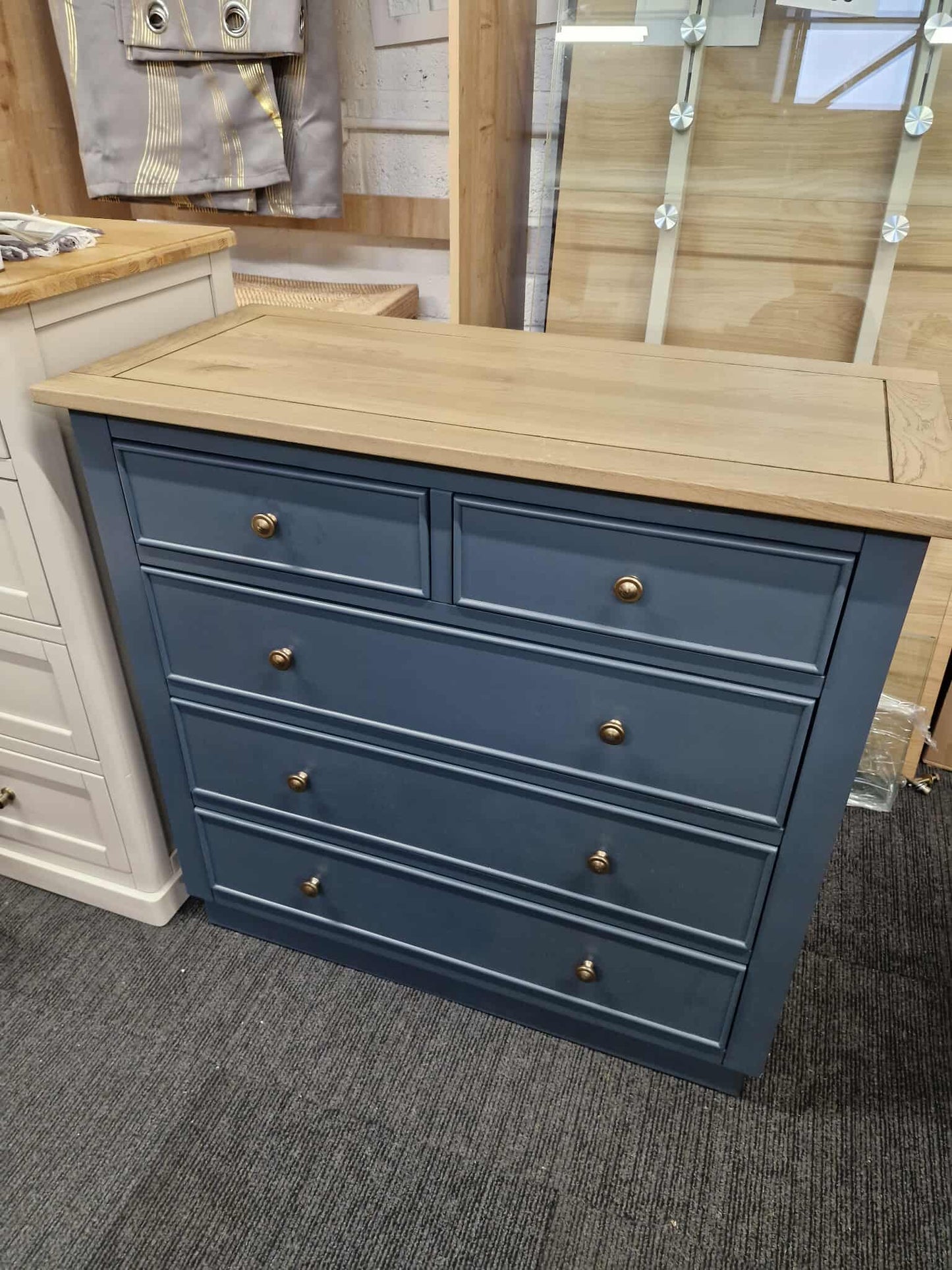 Solid Oak and Blue Chest of Drawers