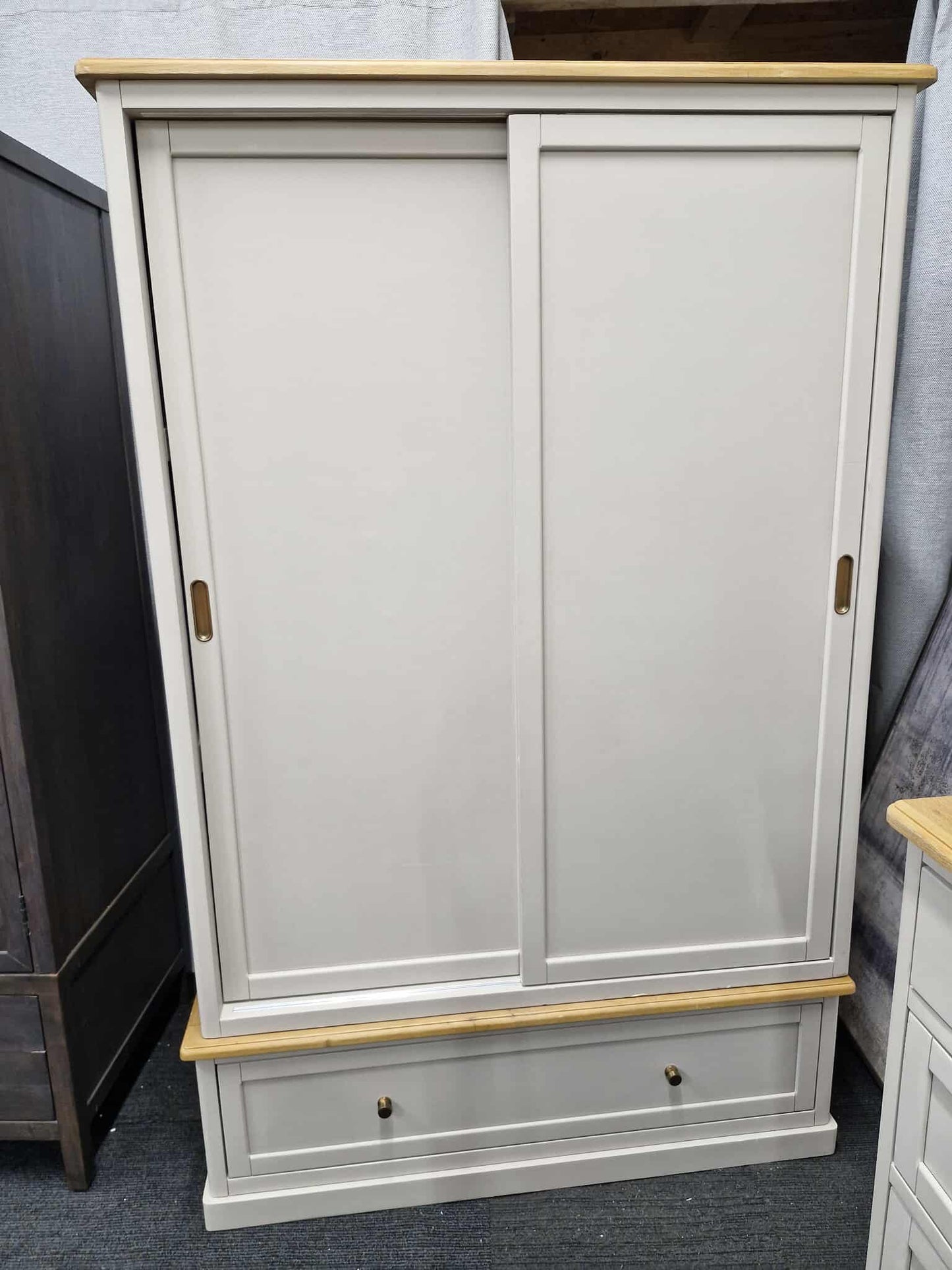 Solid Wood Double Wardrobe / Grey and Oak Wood / Oak Furnitureland Henley