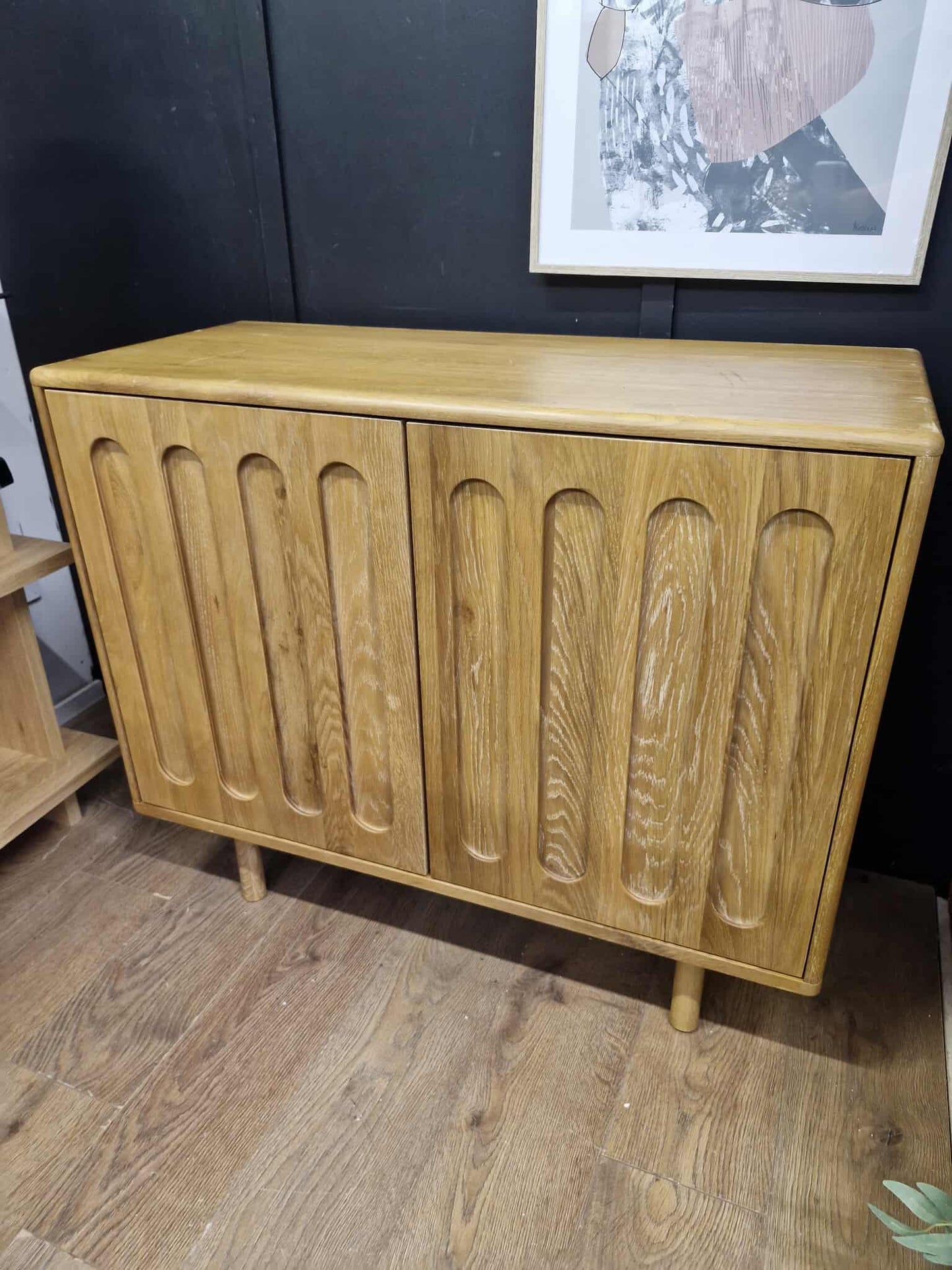 Solid Oak Small Sideboard with arched hardwood panelled doors