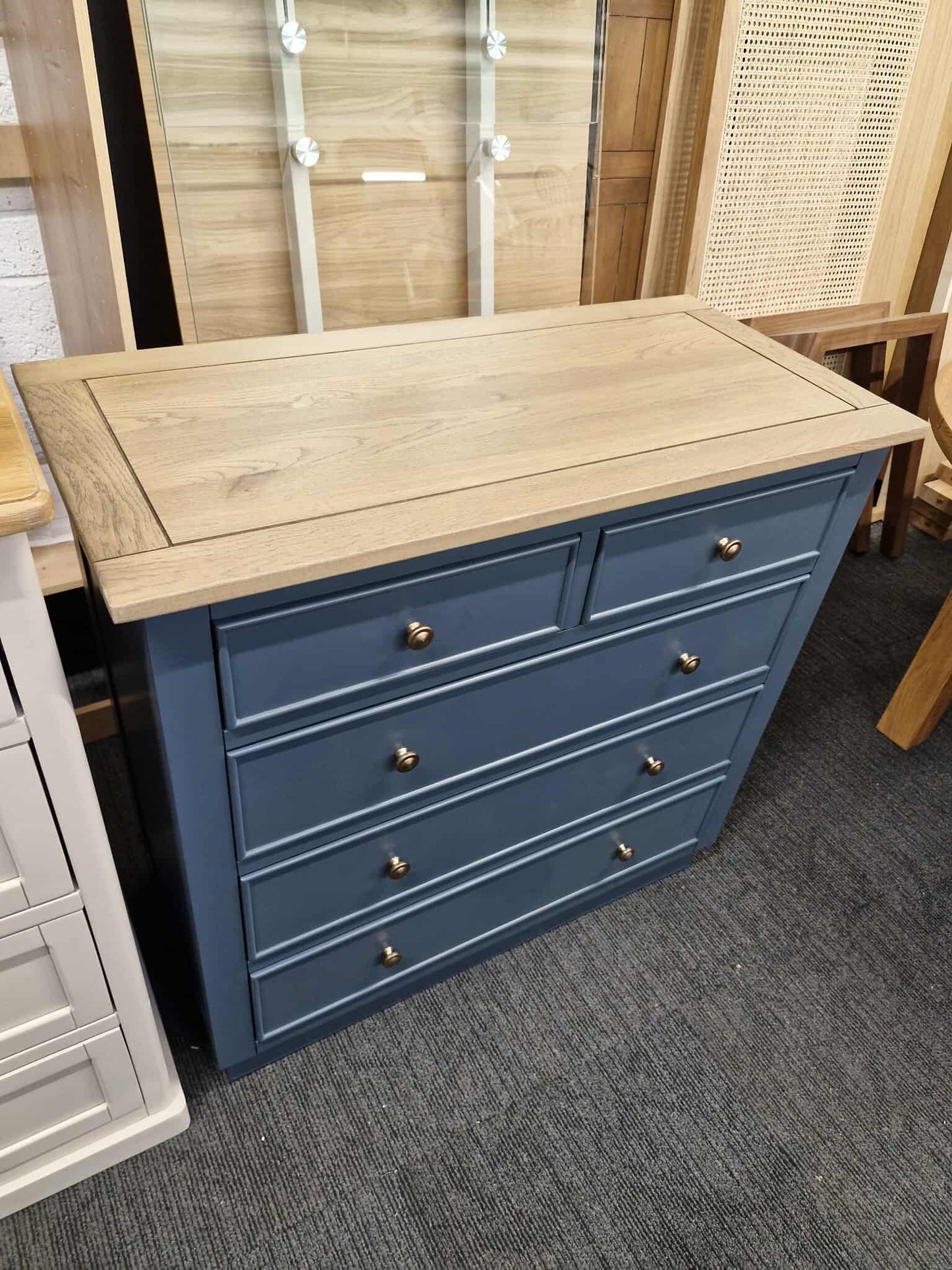 Solid Oak and Blue Chest of Drawers