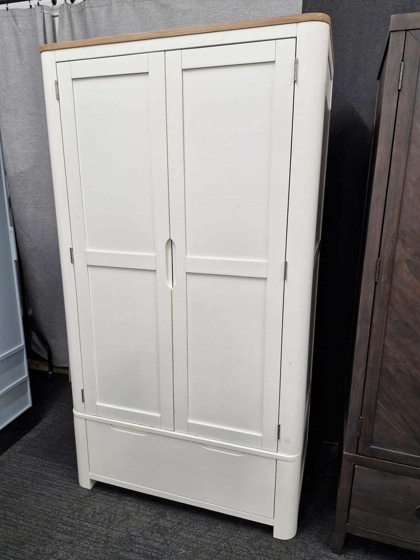 Solid Wood Double Wardrobe / Off White and Wood / Oak Furnitureland Hove