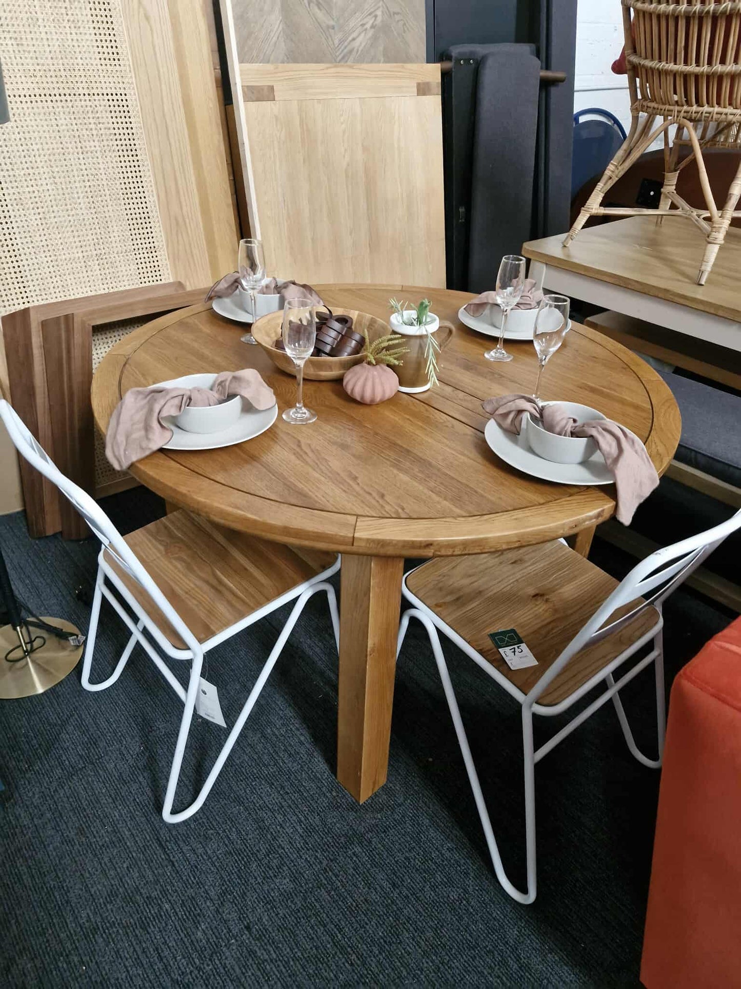 Extending Round Dining Table - Rustic Solid Oak / Oak Furnitureland KNIGHTSBRIDGE