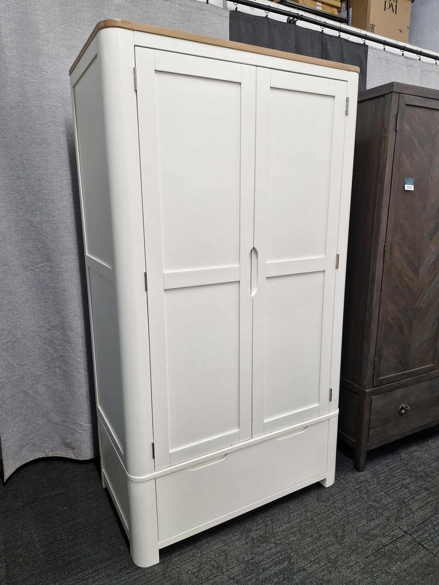 Solid Wood Double Wardrobe / Off White and Wood / Oak Furnitureland Hove