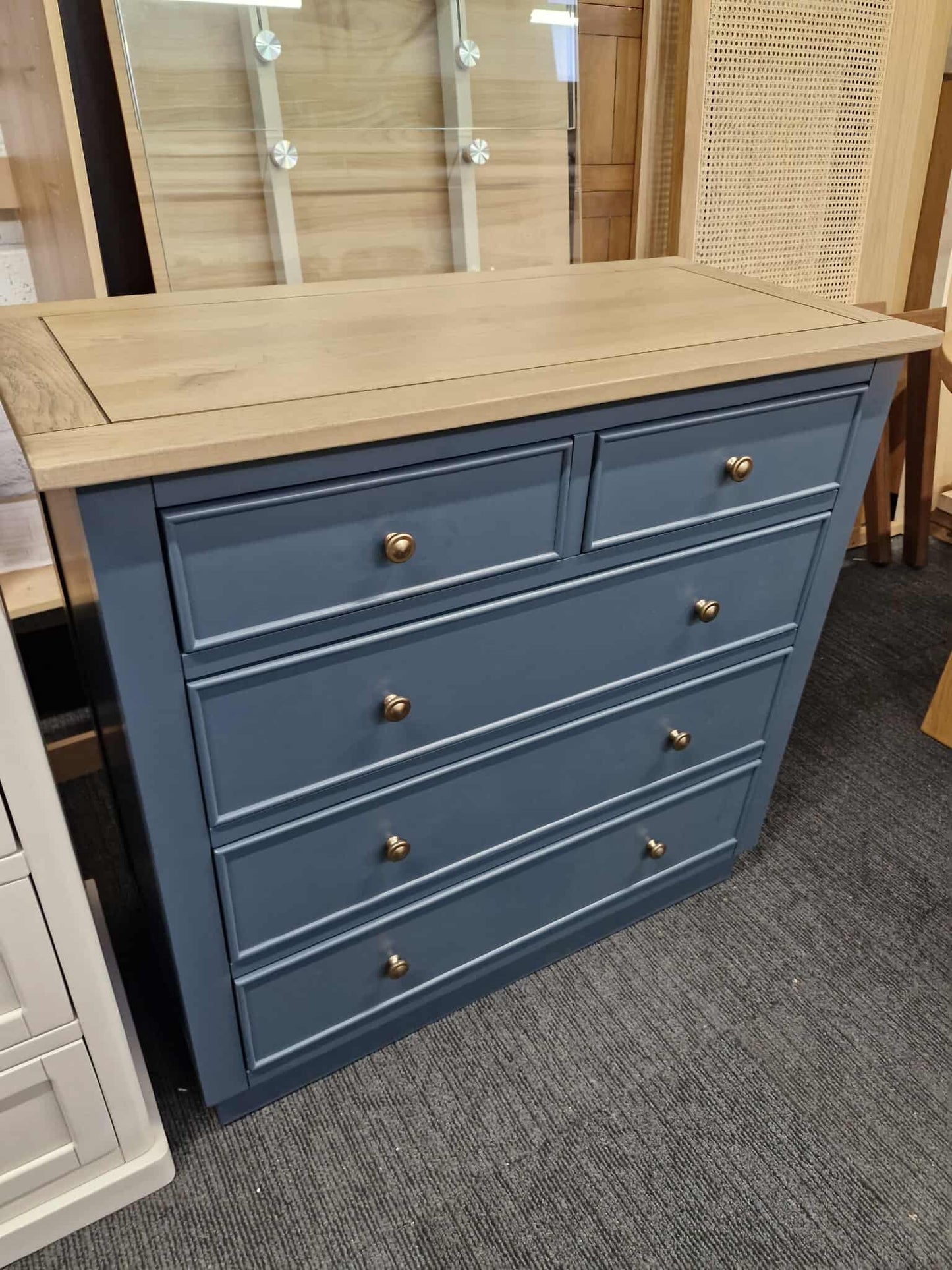 Solid Oak and Blue Chest of Drawers