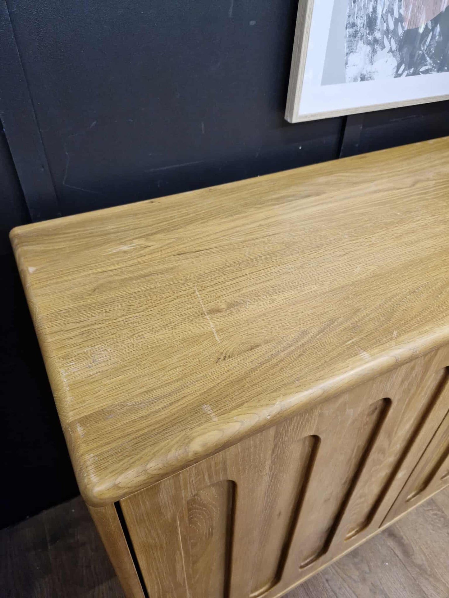 Solid Oak Small Sideboard with arched hardwood panelled doors